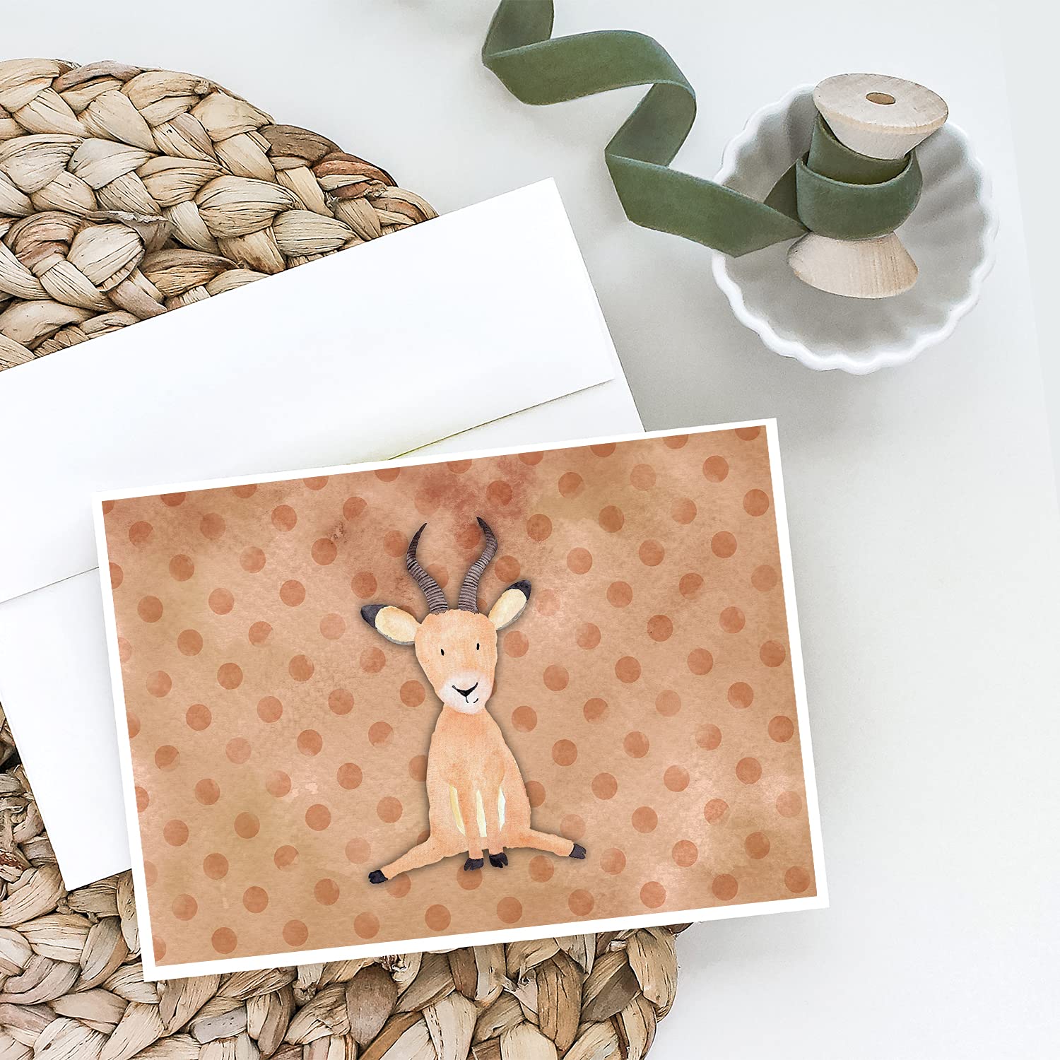 Polkadot Antelope Watercolor Greeting Cards - Pack of 8 Blank A7 Note Cards (5x7 inches) with Envelopes - Whimsical Handmade Stationery for Birthdays, Thank You Notes & Special Occasions