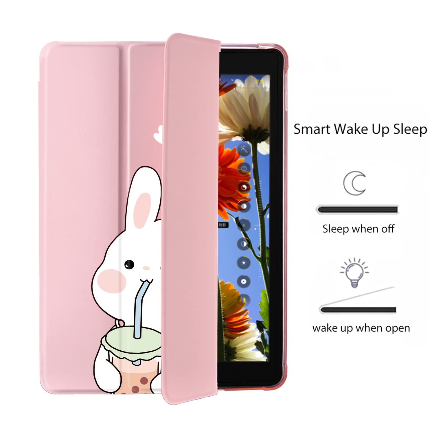 Premium Cute Kawaii Bunny iPad Pro 12.9 Case (5th/6th Gen 2020-2022) - Pink Leather Soft TPU Back Cover with Pencil Holder & Auto Sleep/Wake - Perfect for Work, School & Travel Protection