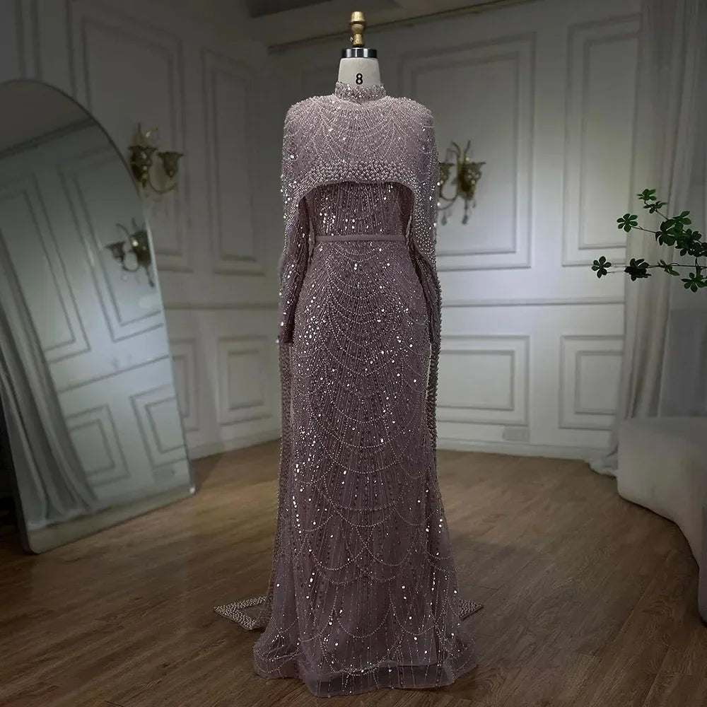 Luxury Muslim Hijab Mermaid Long Cape Evening Dress for Women - Dubai Arabia Wedding Party Gown 2025 LA72032M | Elegant Formal Wear for Special Occasions & Celebrations