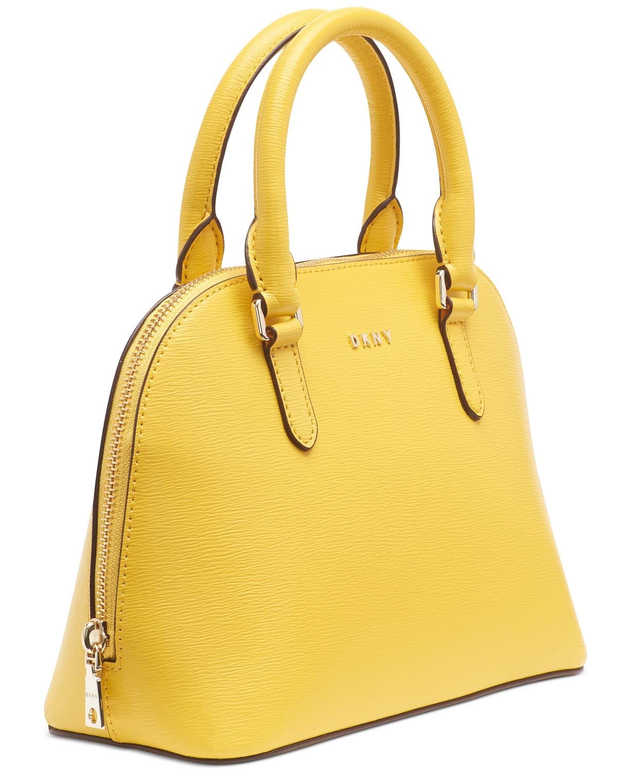 DKNY Bryant Small Dome Leather Satchel Crossbody Bag for Women - Yellow Sun Color, Perfect for Work, Travel & Everyday Use