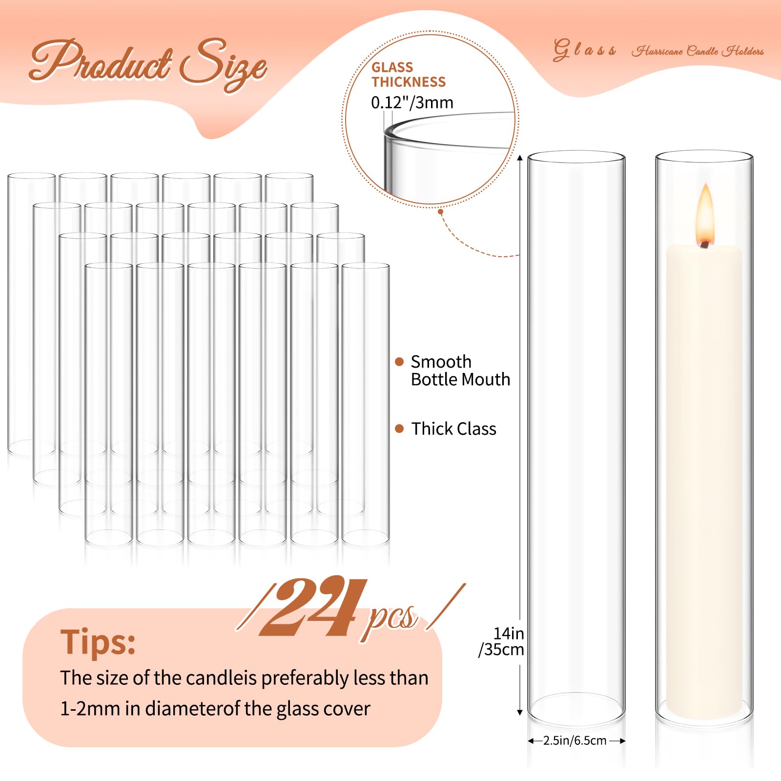 Showgeous 24-Pack Hurricane Candle Holders - 2.5