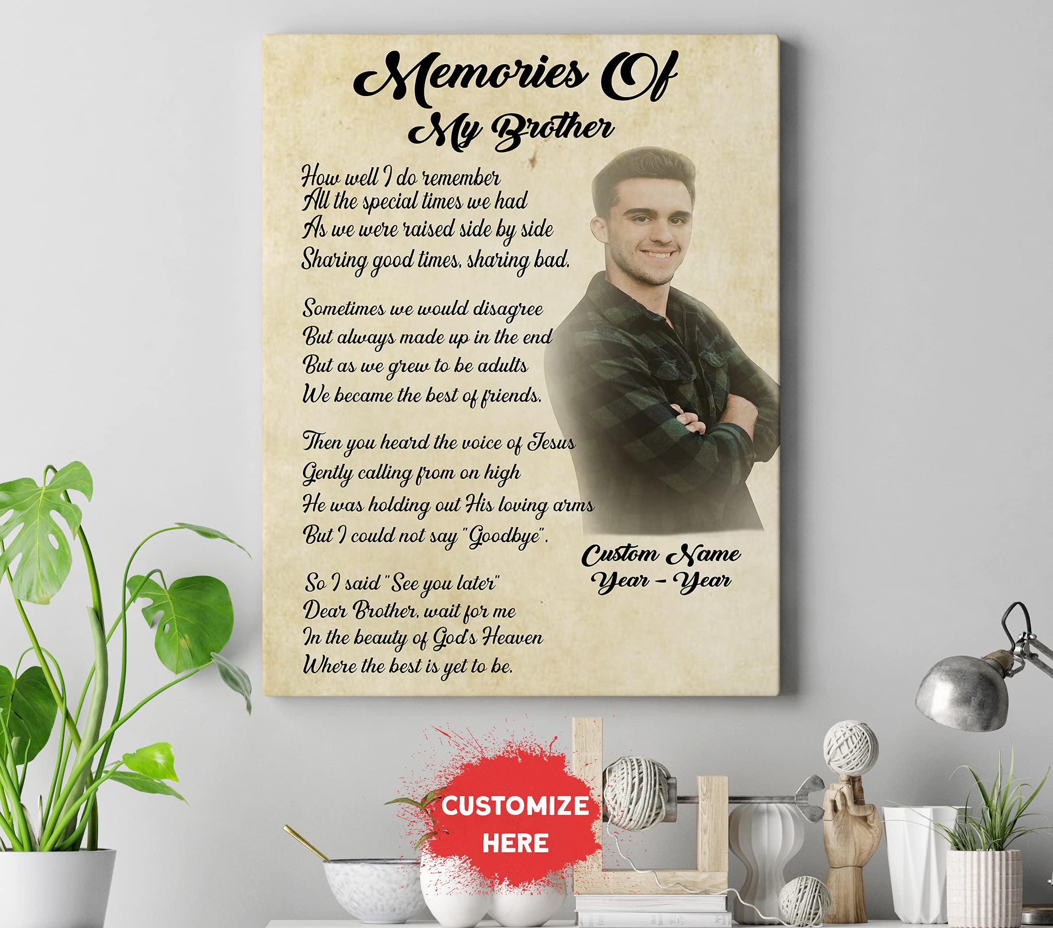 Personalized Memorial Canvas for Brother - Sympathy Gift in Memory of Lost Brother, Bereavement Keepsake, Condolence Present - 12x16 Inch - Perfect for Home Memorial, Funeral Tribute & Grieving Comfort