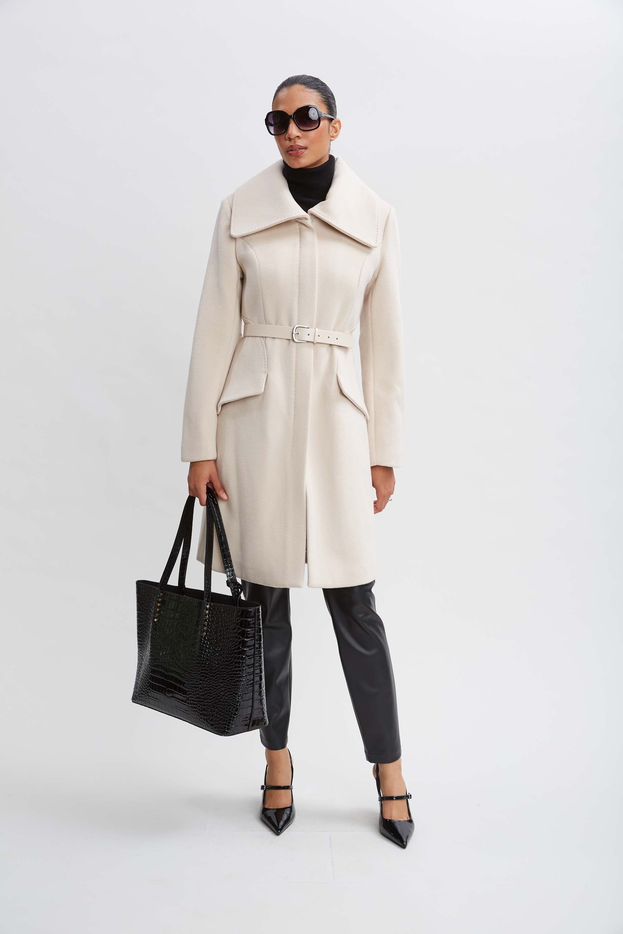Wool Belted Panel Coat for Women - Stylish Winter Trench Coat with Waist Belt - Perfect for Office, Travel & Formal Occasions