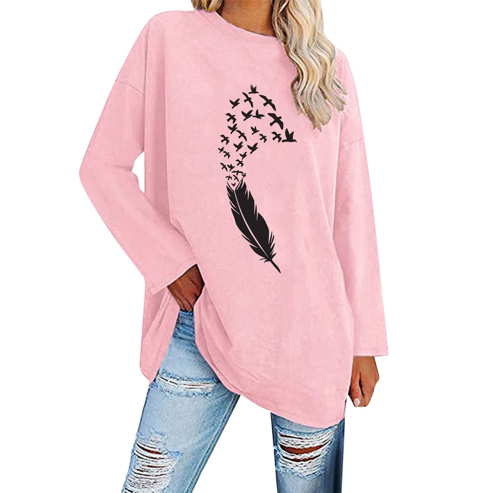 Women's Casual Loose Fit Long Sleeve T-Shirts & Pullover Sweatshirts with Pockets - Comfortable Work Tops for Office, Travel and Everyday Wear