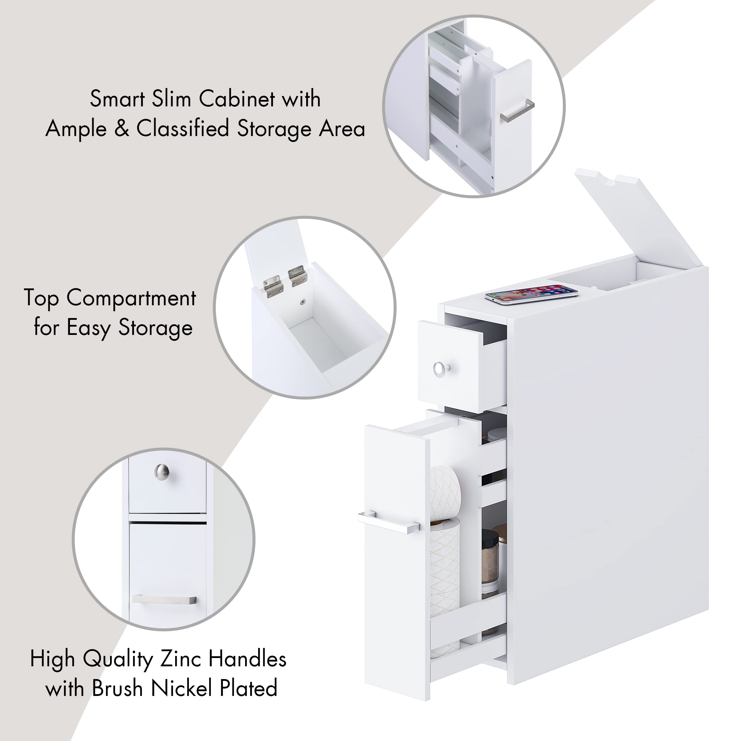 Slim Bathroom Storage Cabinet with Drawer - White for Toilet Paper & Essentials