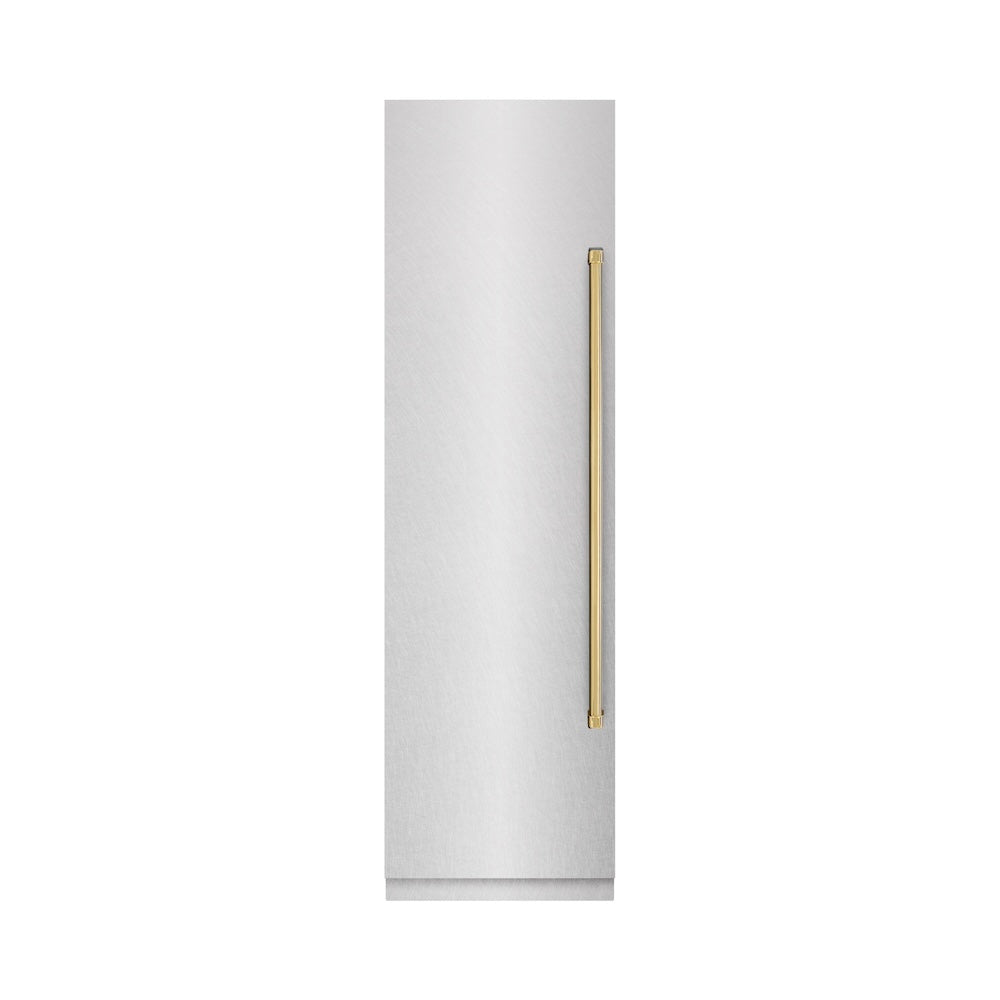 ZLINE Autograph Edition 24 Inch 12.4 Cu Ft Column Freezer - Stainless Steel with Graphite Gray Interior & Gold Accents (RCFVZ SN 24 G) - Perfect for Home Kitchen, Basement, or Garage Storage