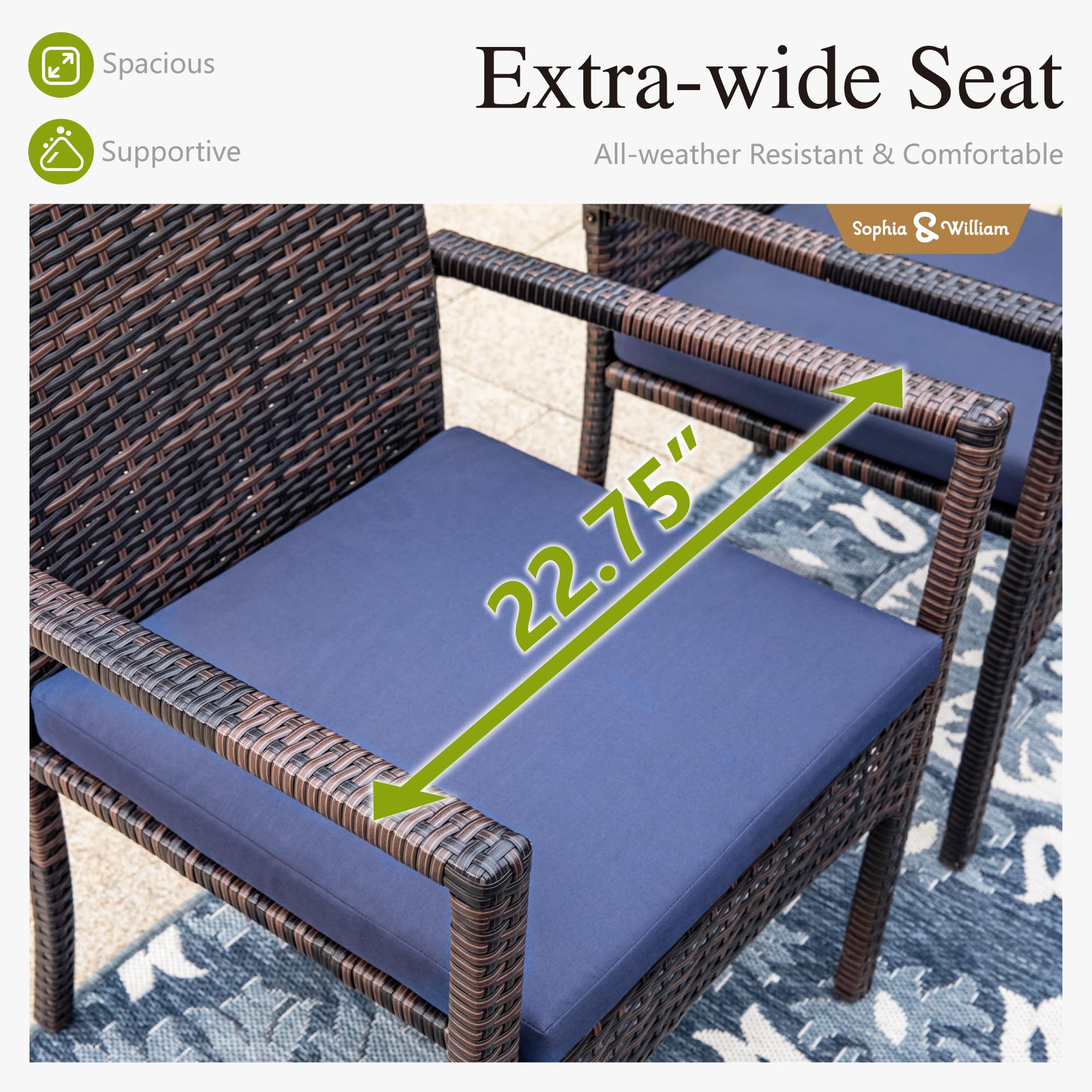 Sophia & William 4-Piece Patio Chair Set - All-Weather Wicker Outdoor Dining Chairs with Cushions - Lightweight Rattan Furniture for Backyard, Garden, Poolside & Terrace Dining