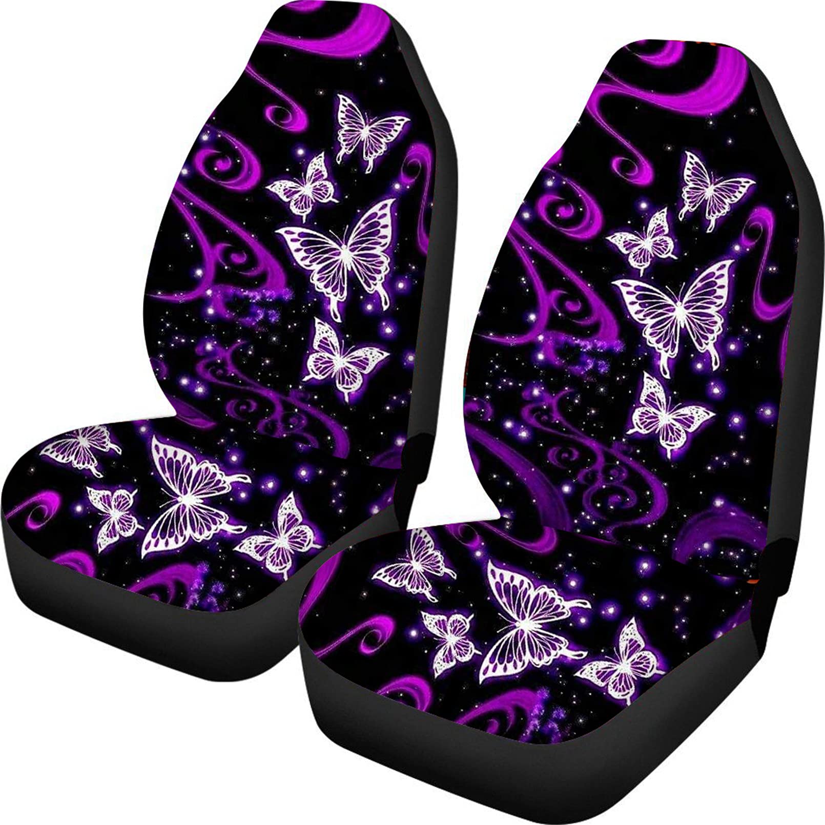 Butterfly Galaxy Purple Print Car Seat Covers - Soft Front Seat Protector & Saddle Blanket Set of 2 for SUV, Van, Truck, Sedan | Perfect Gift for Women & Girls | Ideal for Road Trips, Commuting & Car Protection
