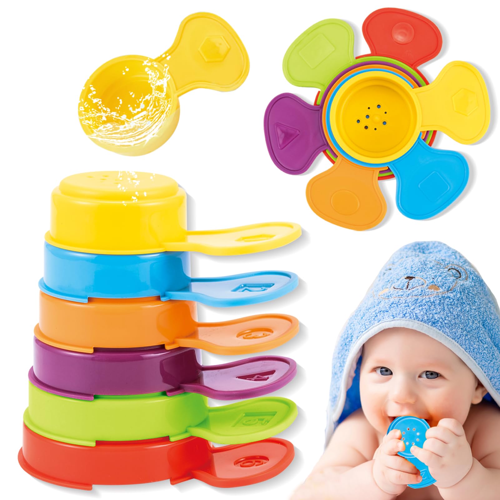 **Mold-Free Bath Toys for Toddlers 1-3 Years Old | 6PCS Rainbow Floating Bathing Spoons | Water Table & Sensory Toys for Babies 6-12 Months | Stacking & Early Learning Toys for 2-4 Year Old Boys & Girls | Perfect for Pool, Beach & Bathtime Play**