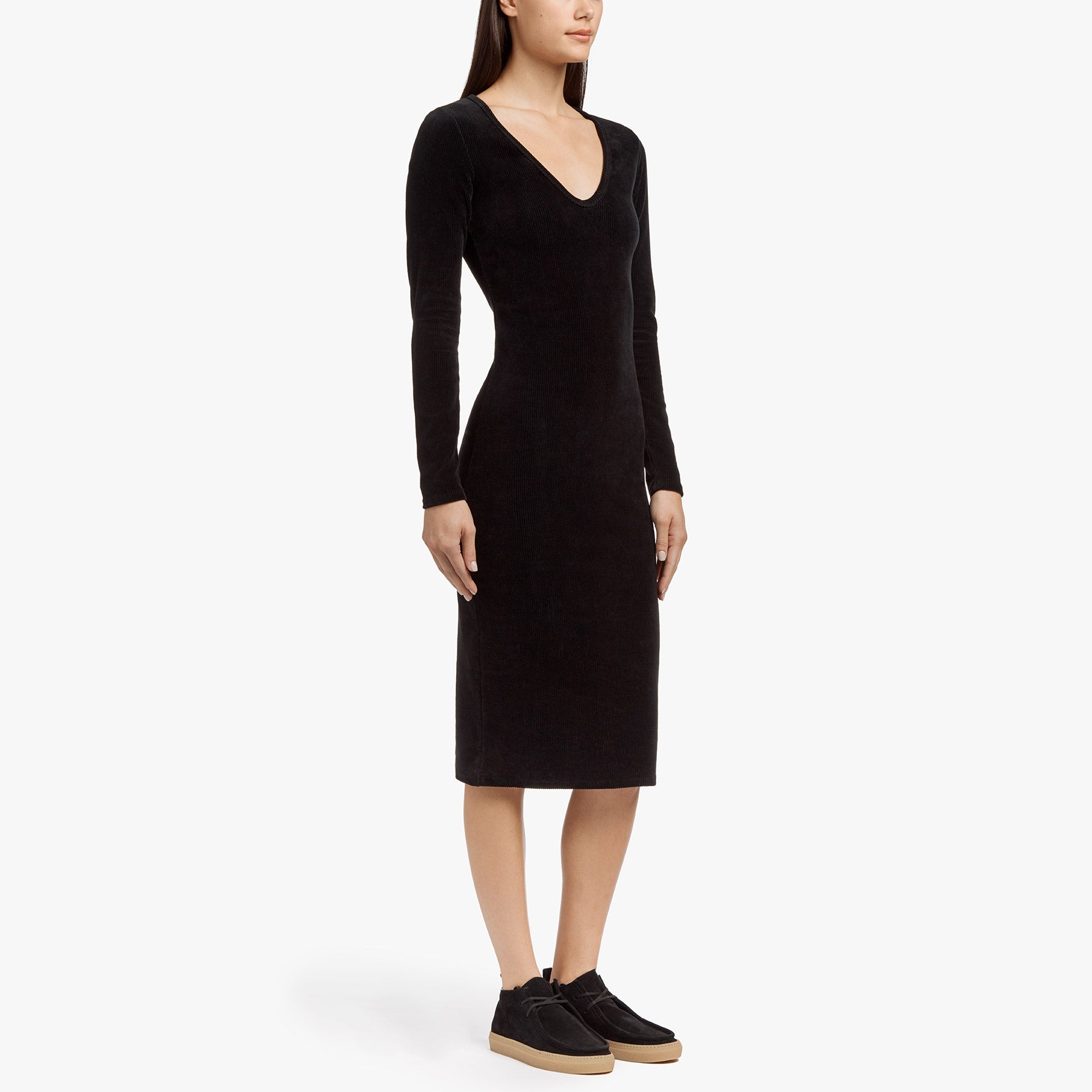 Women's Knit Corduroy Long Sleeve Dress - Soft & Stylish Black Midi Dress for Fall & Winter | Perfect for Office, Date Night & Casual Outings