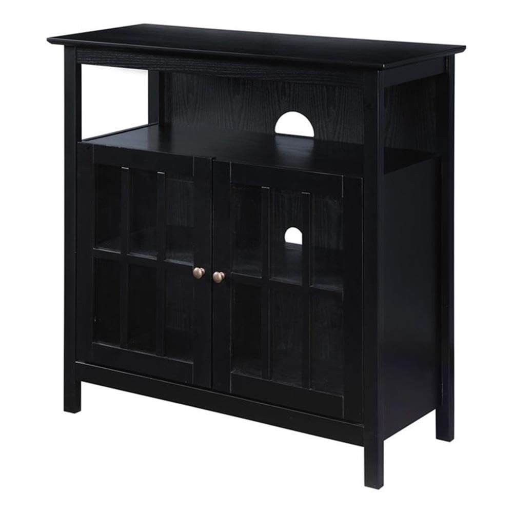 Pemberly Row 42 Inch TV Stand Entertainment Center with Storage Shelves - Black Modern TV Console for Living Room, Bedroom & Home Theater Setup