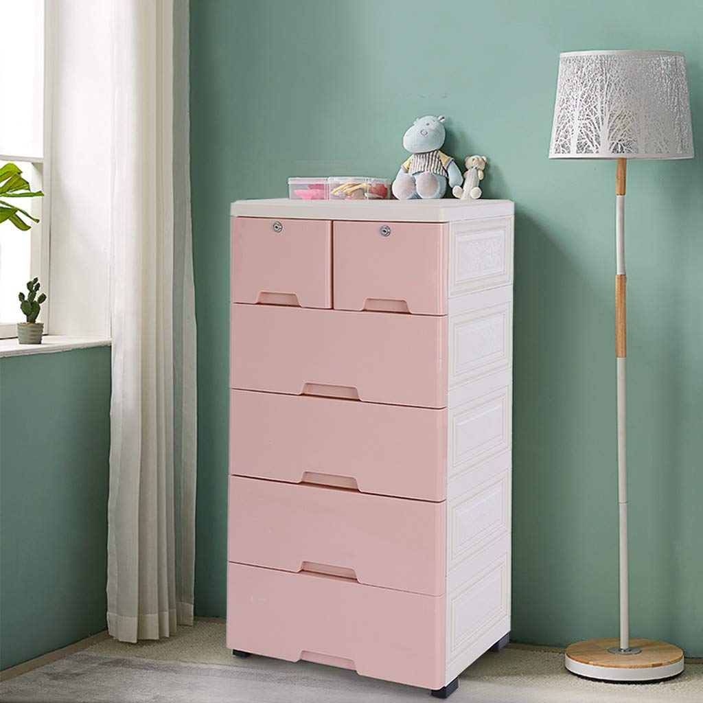 Pink 6-Drawer Dresser Storage Cabinet with Cutout Handles - Tall Chest Organizer for Bedroom, Living Room, Entryway | Perfect for Closet Organization, Nightstand Use & File Storage