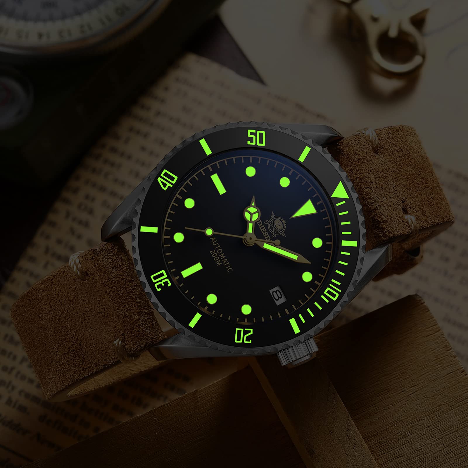 ADDIESDIVE Automatic Diving Watch for Men - 200M Water Resistant, Matte Black Dial with Luminous Markers, NH35A Movement, Scratch-Resistant Sapphire Crystal - Perfect for Scuba Diving, Snorkeling & Water Sports