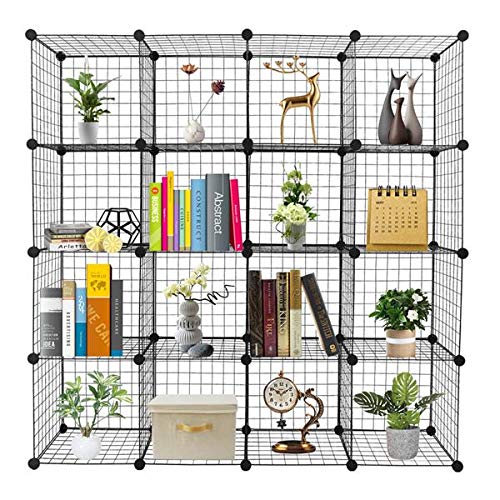 16-Cube Metal Grid Storage Organizer | Modular Wire Cube Shelves | Multifunctional Bookcase & Cubbies | Perfect for Home Office, Closet, Kids Room & Garage Organization