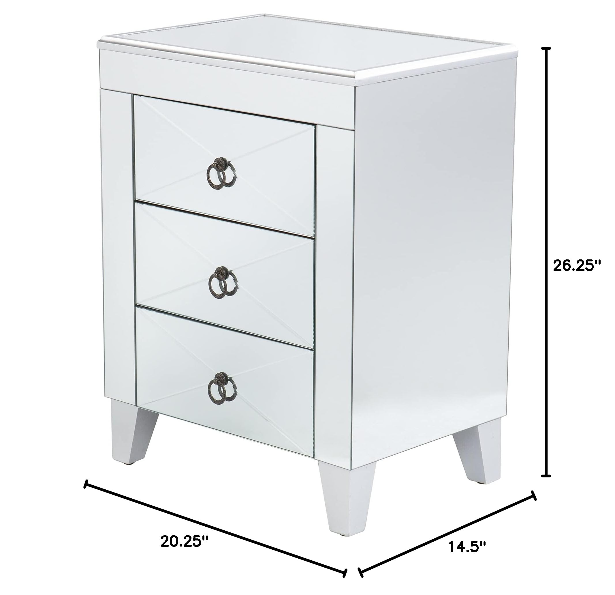 SEI Furniture Cresheim Wood and Mirror End Table with Drawers in Silver - Perfect for Living Room, Bedroom, or Entryway Decor
