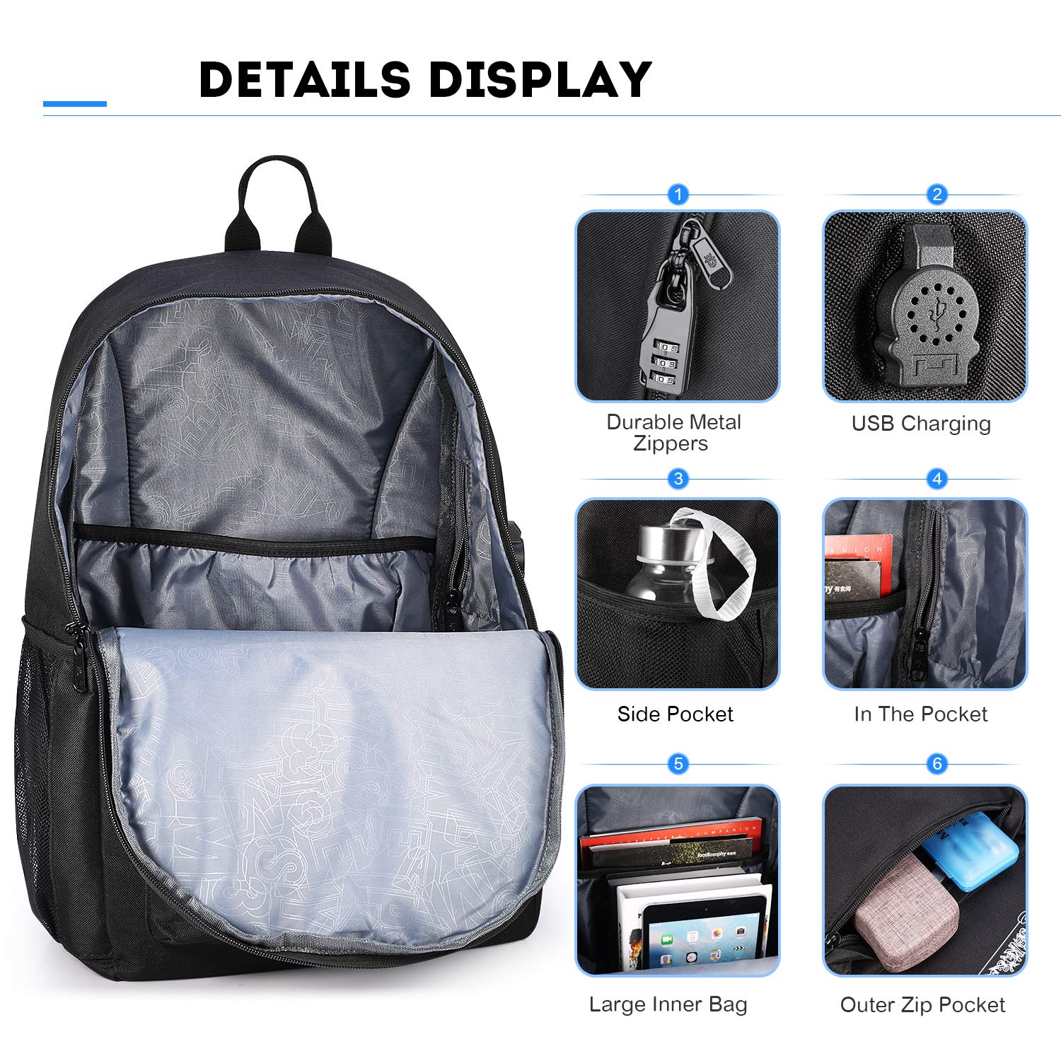 Skateboard Anime Luminous Backpack for Teen Boys - USB Charging Port, Anti-Theft Lock & Pencil Case - Lightweight College School Bookbag & Laptop Bag (Black) - Perfect for School, Travel & Skateboarding