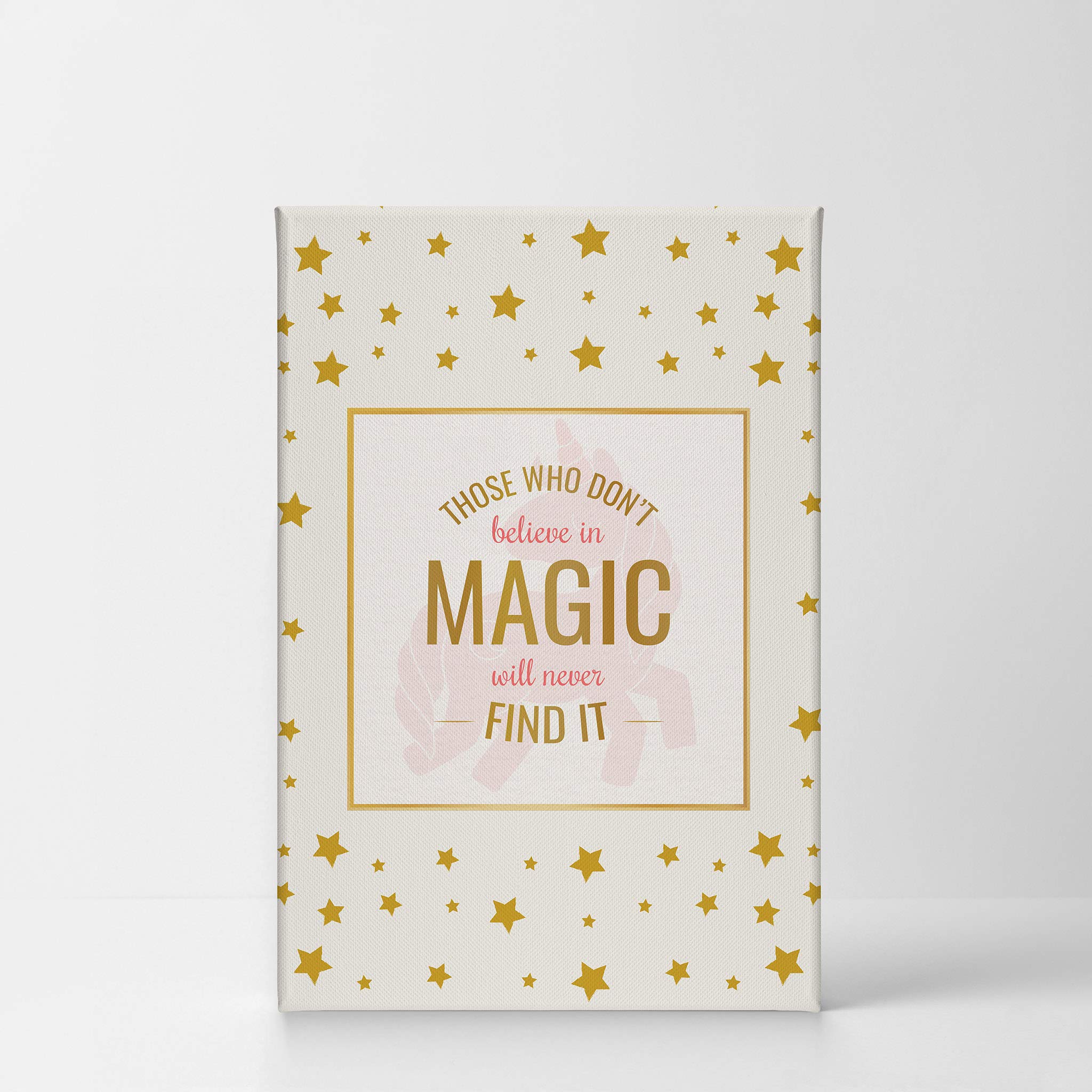 Unicorn Wall Art Canvas Print - Smile Art Design Golden Stars Quote Decor for Kids Room, Nursery, Baby Room | Ready to Hang 17x11 | Made in USA | Perfect for Birthday Gifts & Bedroom Decoration