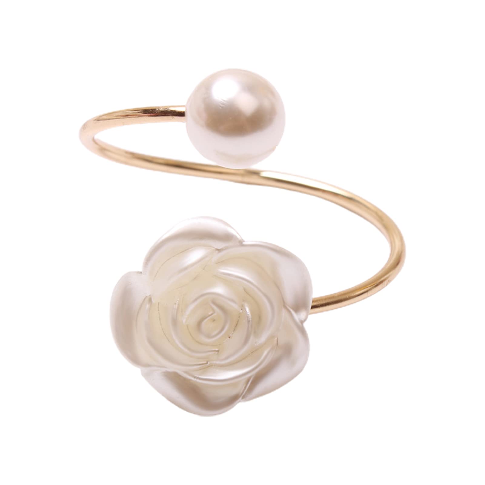 6-Piece White Pearl Rose Flower Napkin Rings Set - Elegant Wedding & Party Table Decor for Napkin Holders, Perfect for Bridal Showers, Banquets, and Fine Dining Events