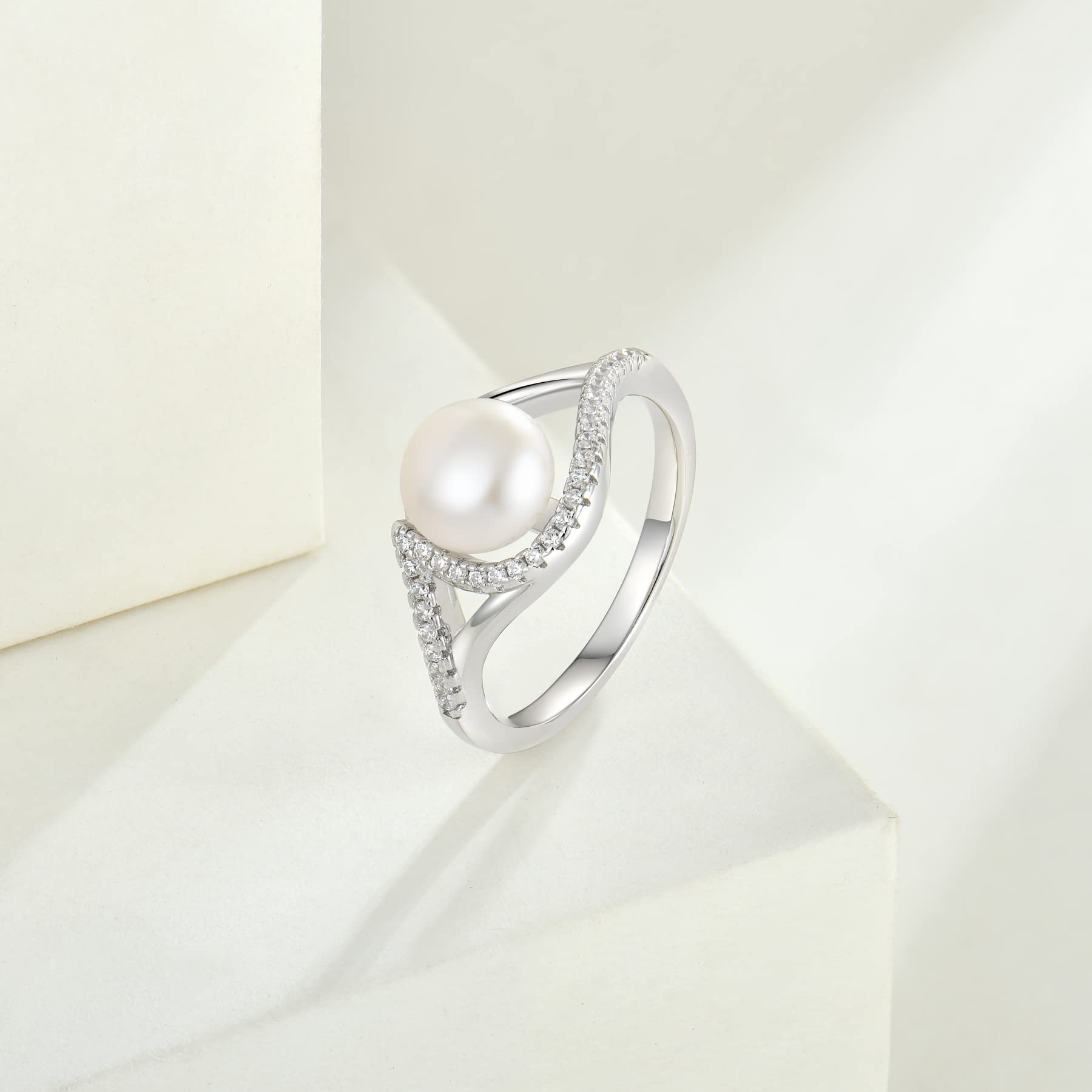 STARCHENIE 7mm Pearl & Cubic Zirconia Sterling Silver Rings for Women - Size 5-10 | Elegant Engagement, Wedding & Party Jewelry for Special Occasions