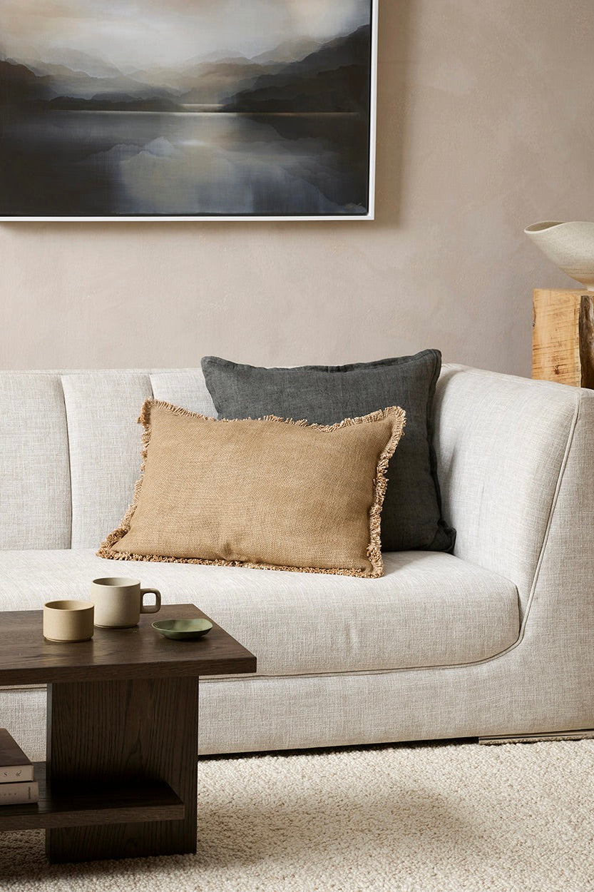 Organic Cassia Nori Charcoal Feather Insert Linen Cushion Cover 55x55cm - Soft Home Decor for Sofa, Bed, Chair & Living Room