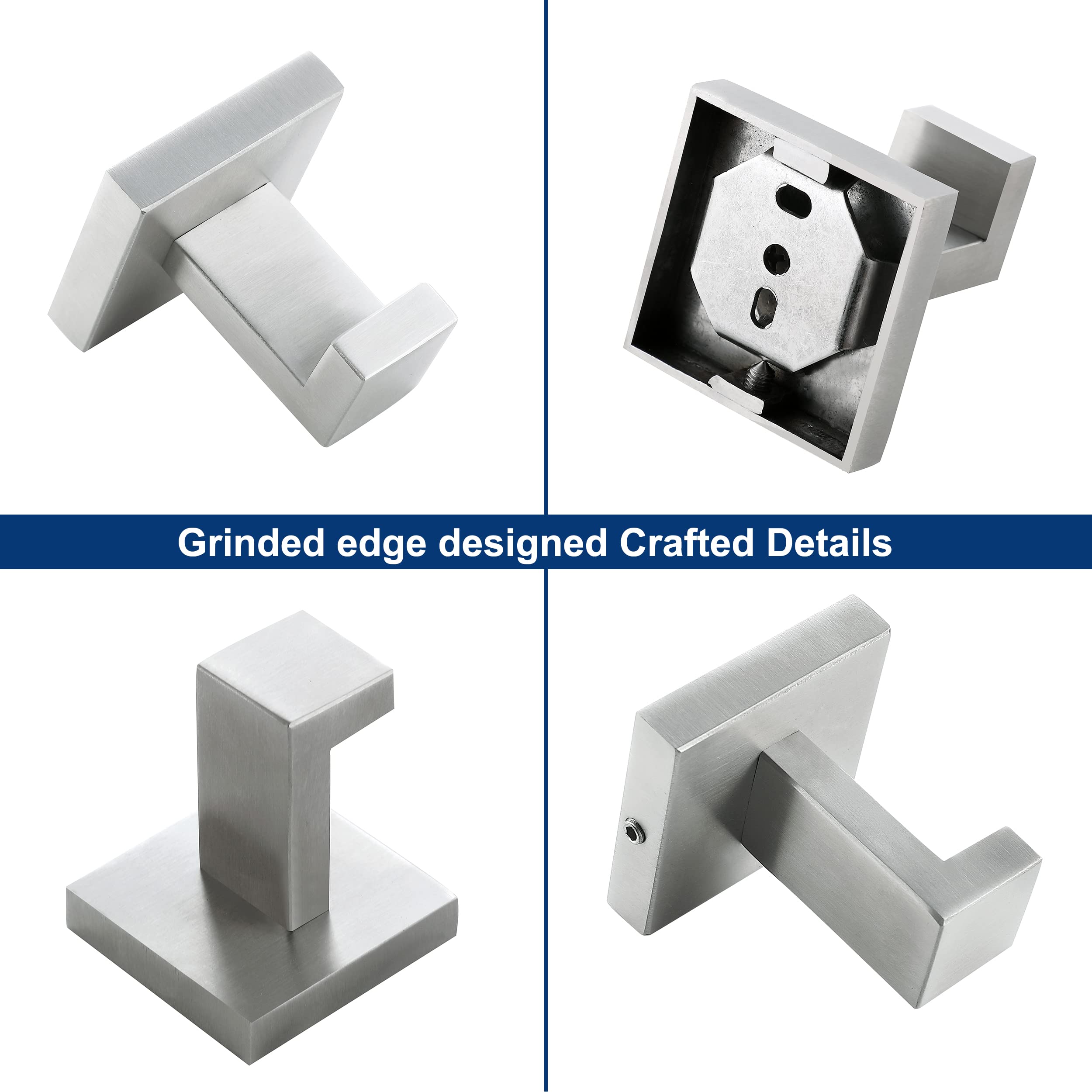 Brushed Nickel Towel Hooks 4 Pack - Heavy Duty SUS304 Stainless Steel Wall Mounted Coat Hooks for Bathroom, Kitchen & Entryway - Perfect for Hanging Towels, Robes, Coats & Sponges - Rustproof & Durable Home Organization Solution