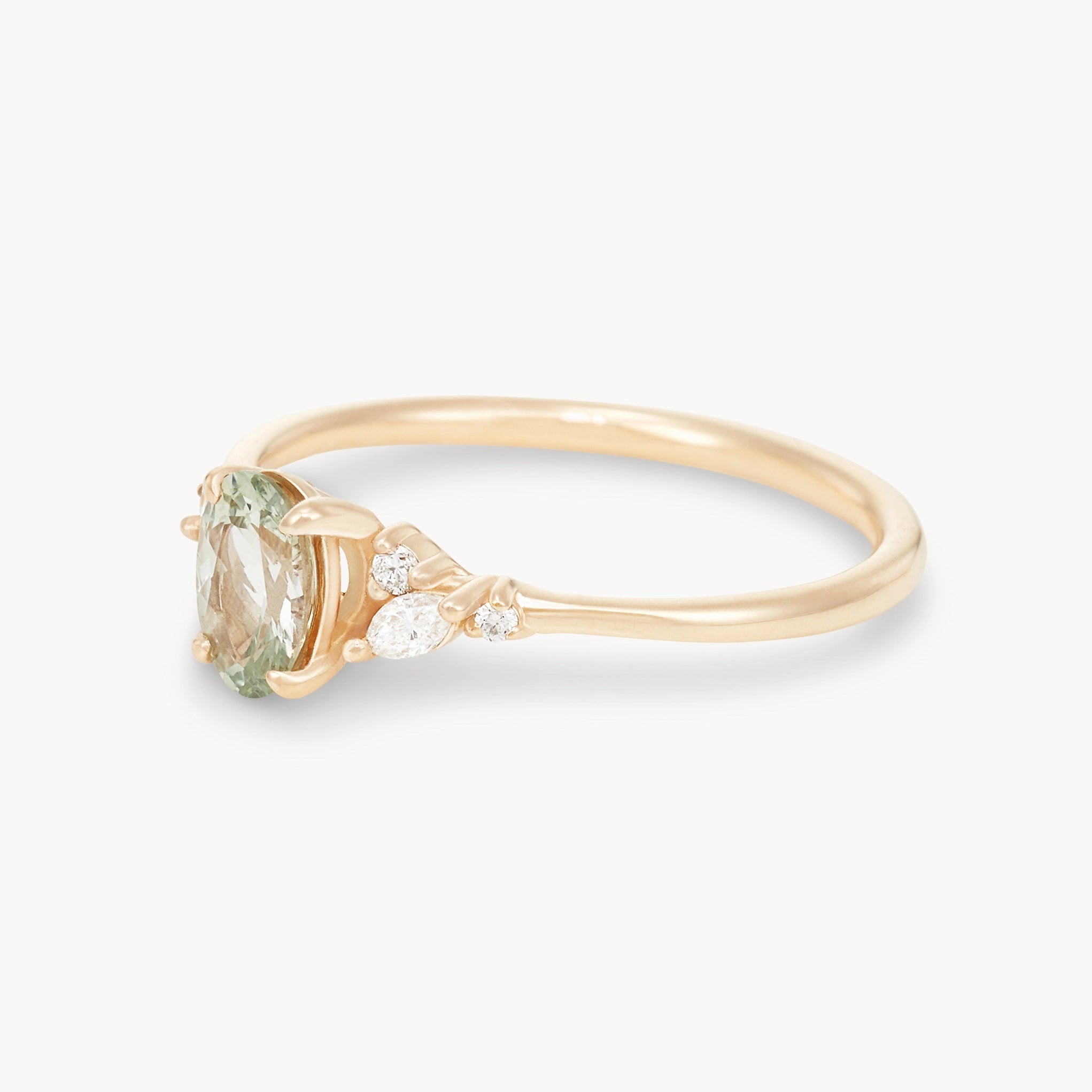 Love's Reverie Unique 14K Yellow Gold Ring with Celadon Oval Cut Sapphire – Perfect for Engagement, Anniversary & Special Occasions