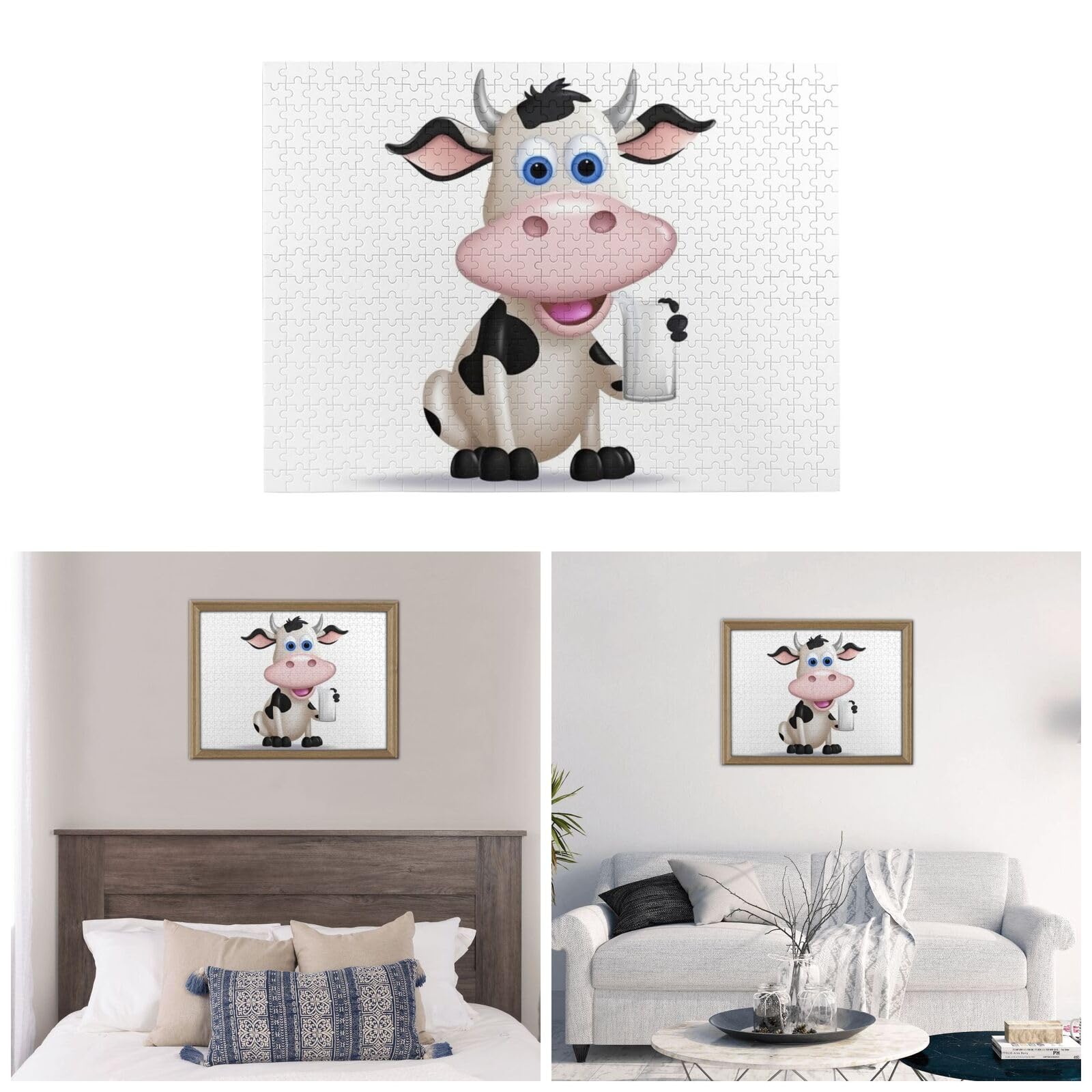 500-Piece Cartoon Milk Cow Wooden Jigsaw Puzzle for Adults - Personalized Photo Puzzle, Classic Family Game (20.4
