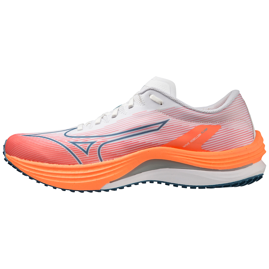 Mizuno Men's Wave Rebellion Flash Running Shoes - White/Silver/Light Orange - Lightweight & Responsive for Road Racing & Daily Training