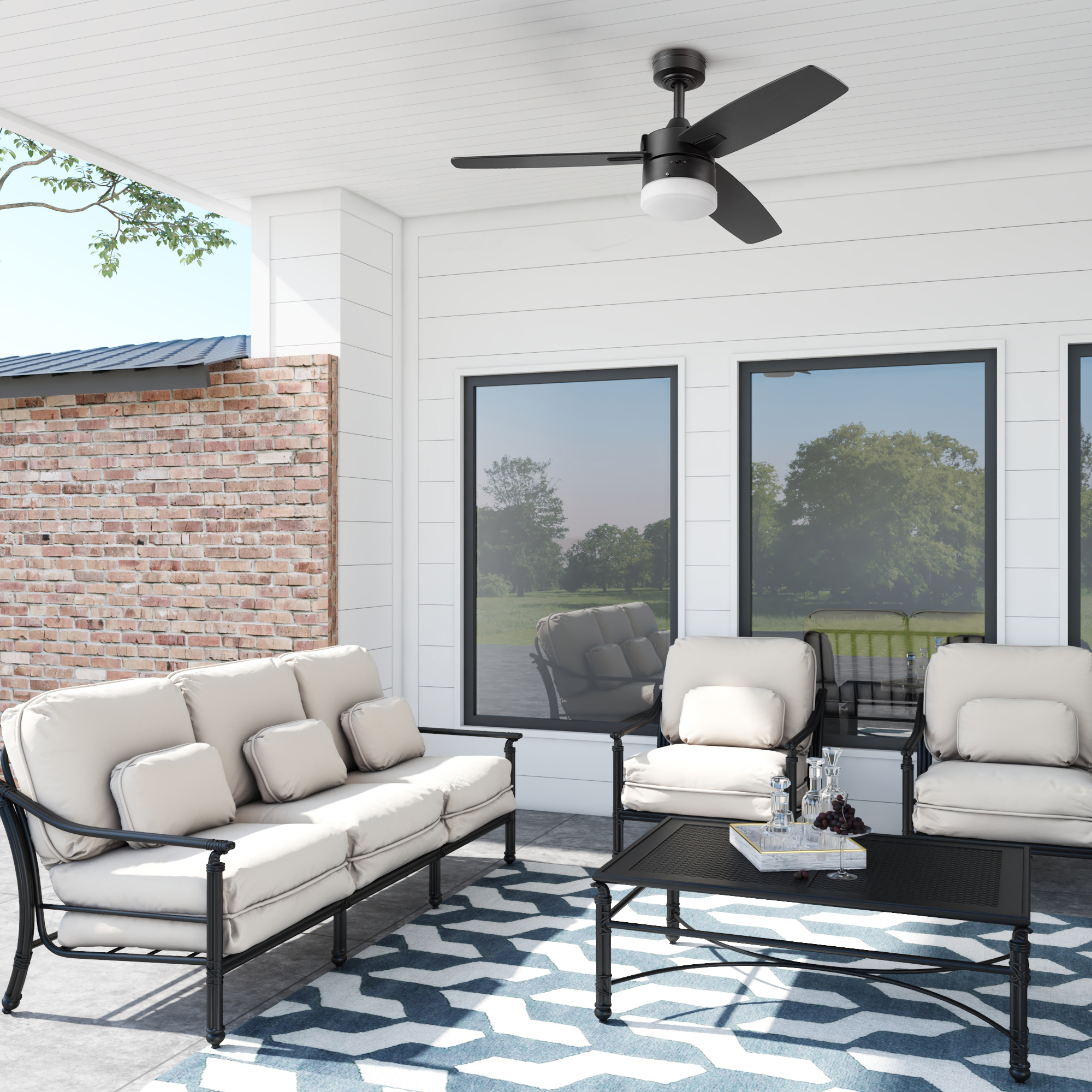 42 Inch Honeywell Conifer Matte Black Ceiling Fan with Light Kit and Remote Control - Perfect for Living Room, Bedroom, and Outdoor Patio Cooling