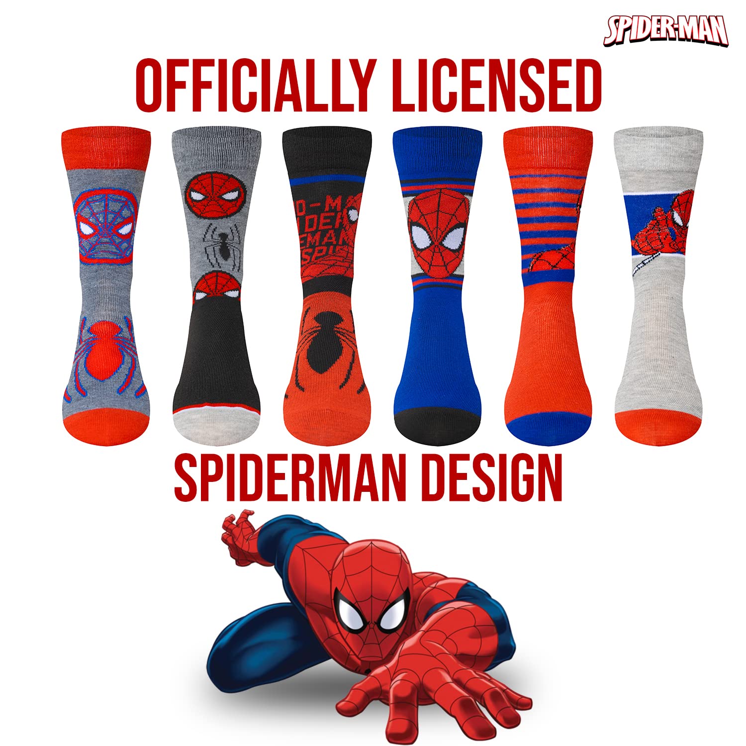Marvel Spiderman Socks 6-Pack for Men & Boys - Breathable Athletic Socks for Sports, Running & Daily Wear - Official Marvel Superhero Collection