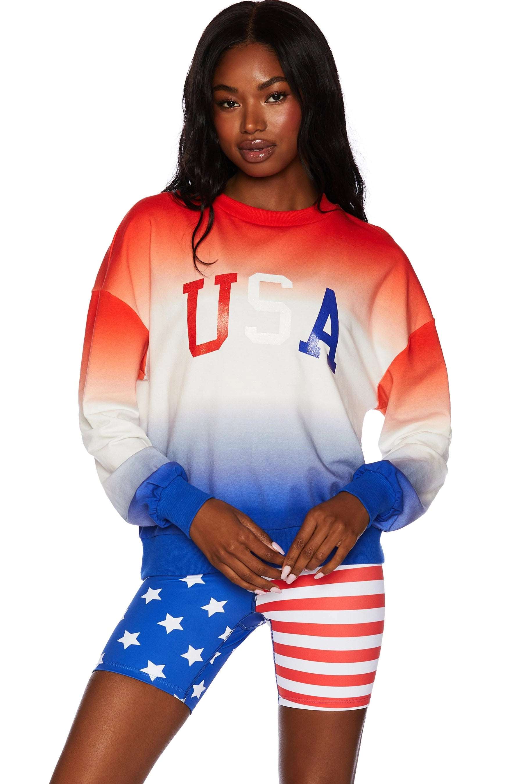 Beach Riot Women's Patriotic Gradient Red White & Blue USA Sweatshirt | Comfortable Casual Pullover for 4th of July, Beach Outings & American Pride Events