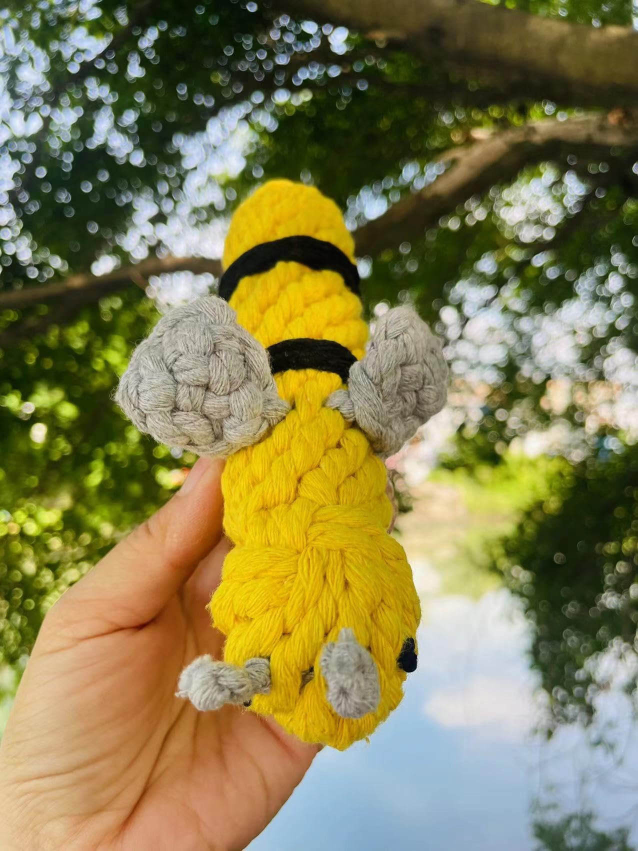 Queen the Bee Rope Toy - Handmade Sustainable Yellow Queen Bee Dog Chew Toy for Small & Large Dogs | Durable Pet Chewing Toy for Aggressive Chewers & Interactive Playtime
