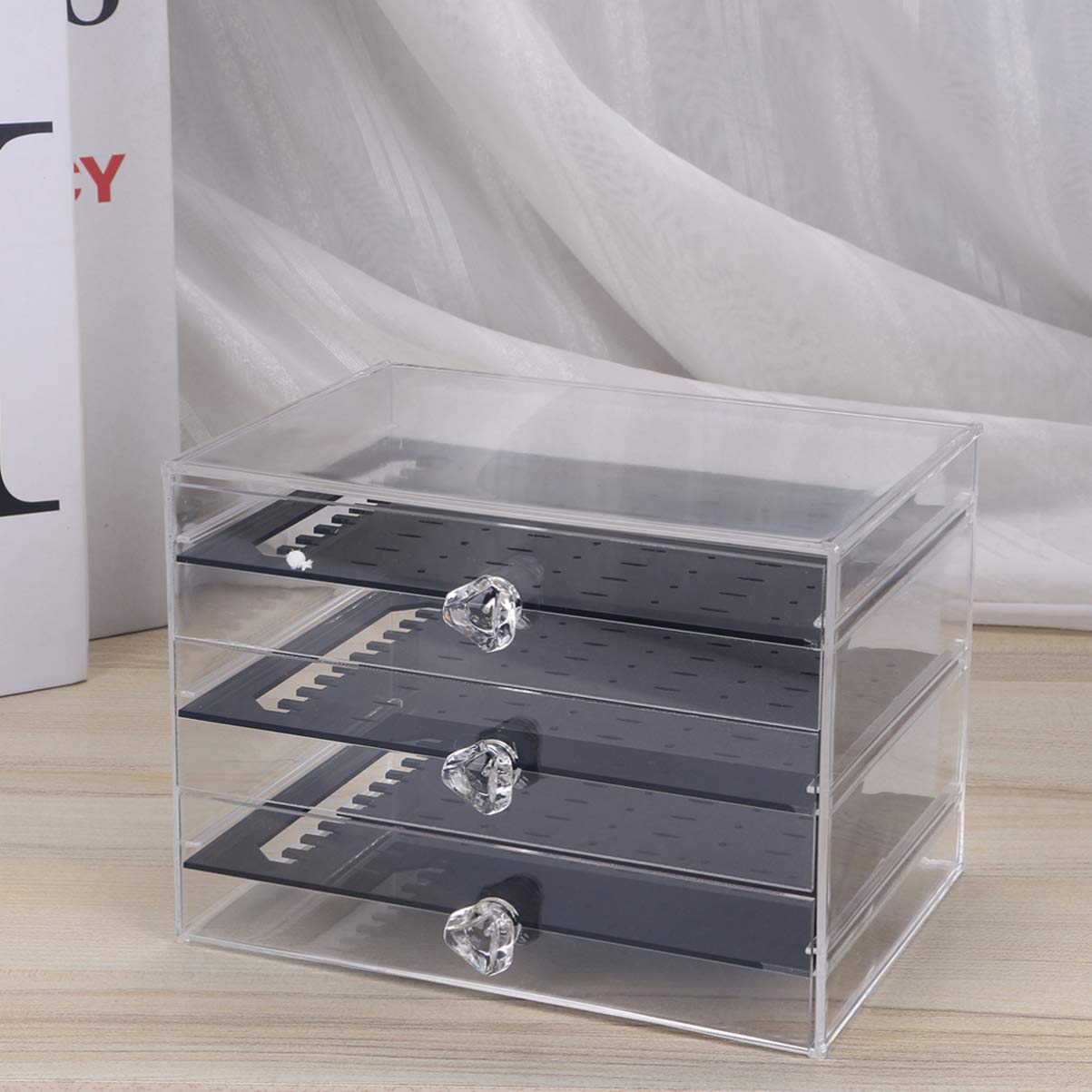 Clear Acrylic Jewelry Organizer - Earring Display Case with Storage Drawers, Jewelry Tray & Box for Necklaces, Rings & Bracelets - Perfect for Bedroom, Bathroom & Travel Accessory Organization