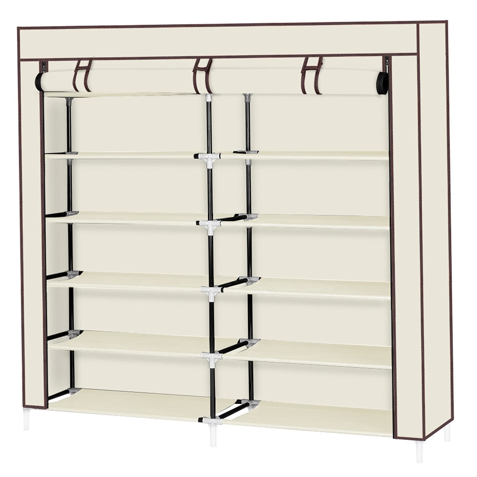 7-Tier Portable Shoe Rack Organizer with Fabric Cover - Space-Saving Shoe Storage Cabinet for Entryway, Living Room & Bedroom - Perfect for Small Spaces & Closet Organization (Beige)