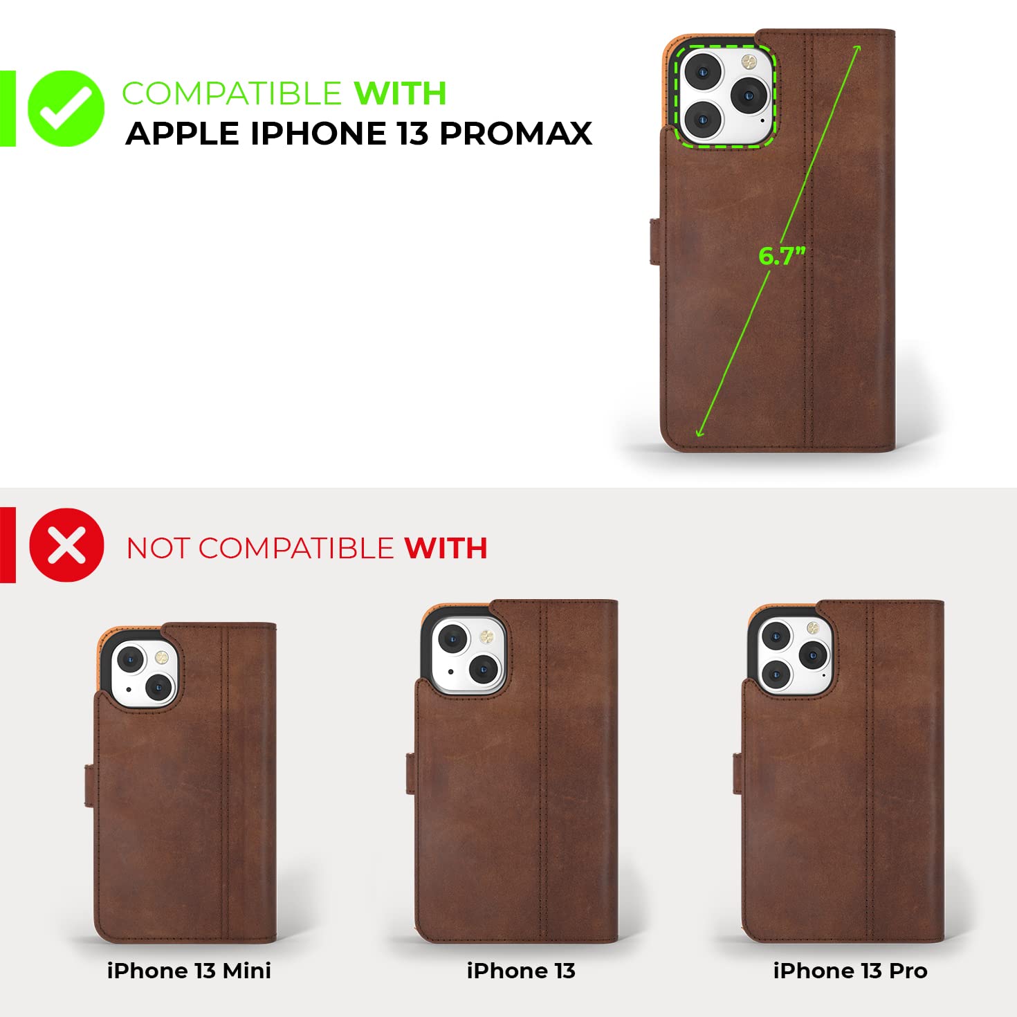 Premium Genuine Leather iPhone 13 Pro Max Wallet Case with Card Holder & Stand - Flip Folio Cover for iPhone 13 Pro Max (Brown) | Perfect for Business Travel, Daily Commute & Hands-Free Viewing