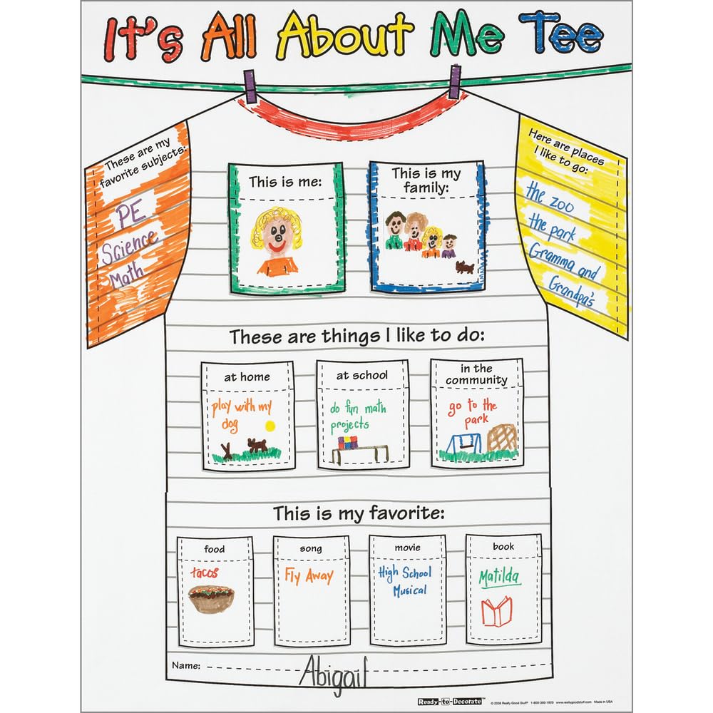 Ready-To-Decorate All About Me Tee Posters - 24 Pack for Classroom Activities, Back to School Projects & Student Self-Expression