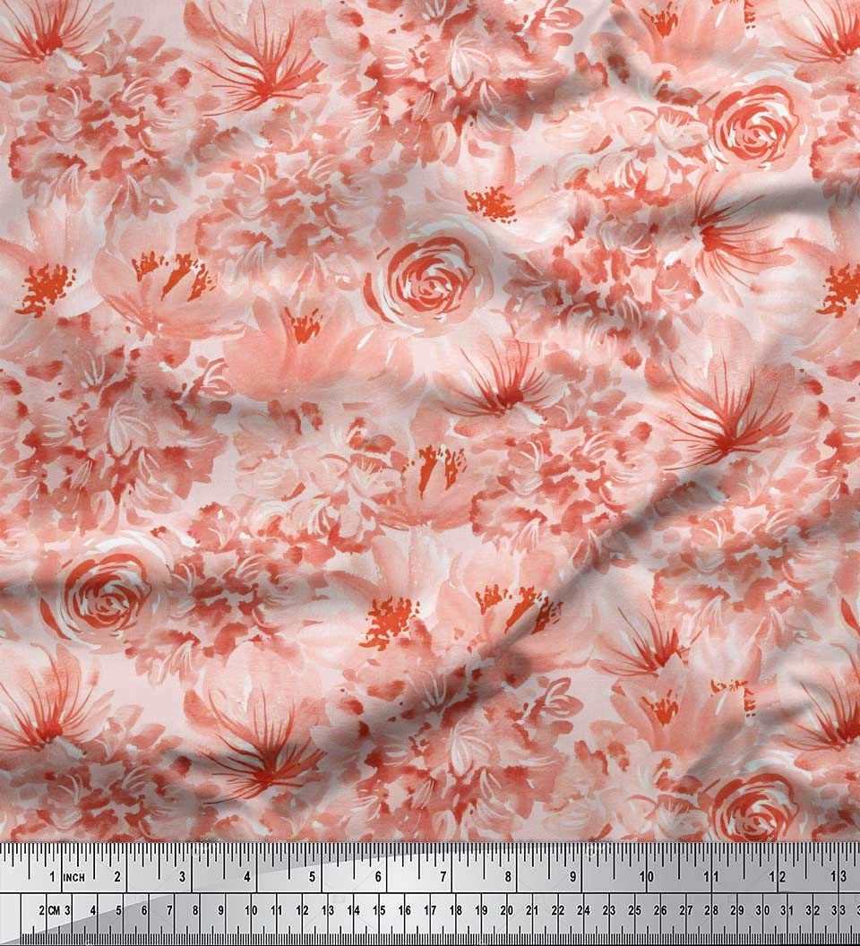 Soimoi Moss Georgette Pink Fabric by The Yard - 42 Inch Wide Rose & Peony Flower Printed Textile for Dresses, Blouses, Scarves & DIY Fashion Projects - Romantic Floral Pattern Fabric for Sewing & Crafting