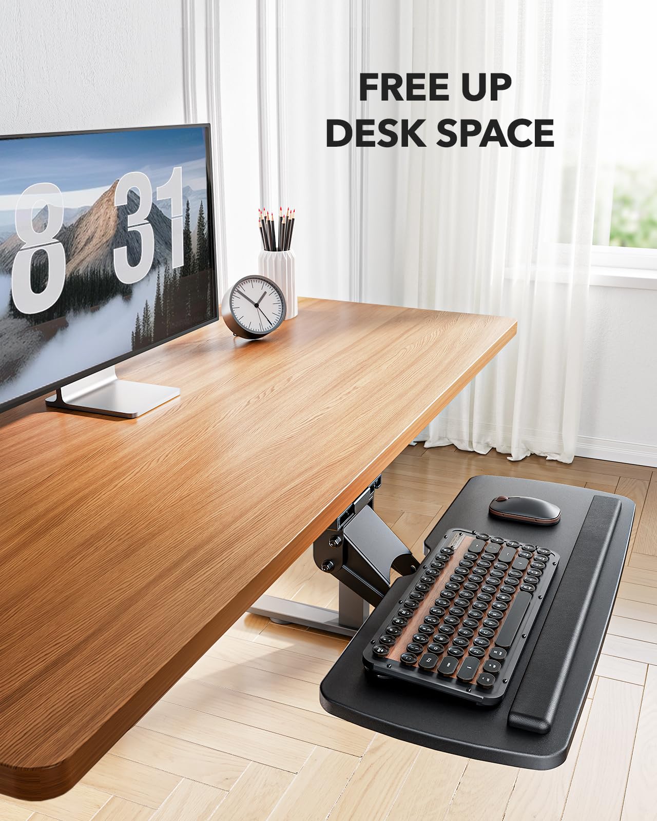 HUANUO 360° Adjustable Ergonomic Under Desk Keyboard Tray - Slide Out Keyboard & Mouse Holder with 25