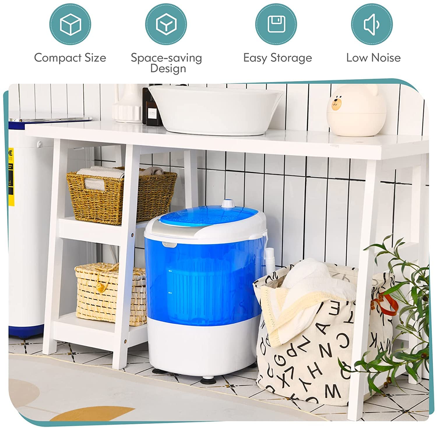 Portable Mini Washing Machine 1.6 Cu.ft Compact Washer - Blue | Perfect for Apartments, Dorms, RVs & Small Spaces | Energy Efficient & Quiet Operation