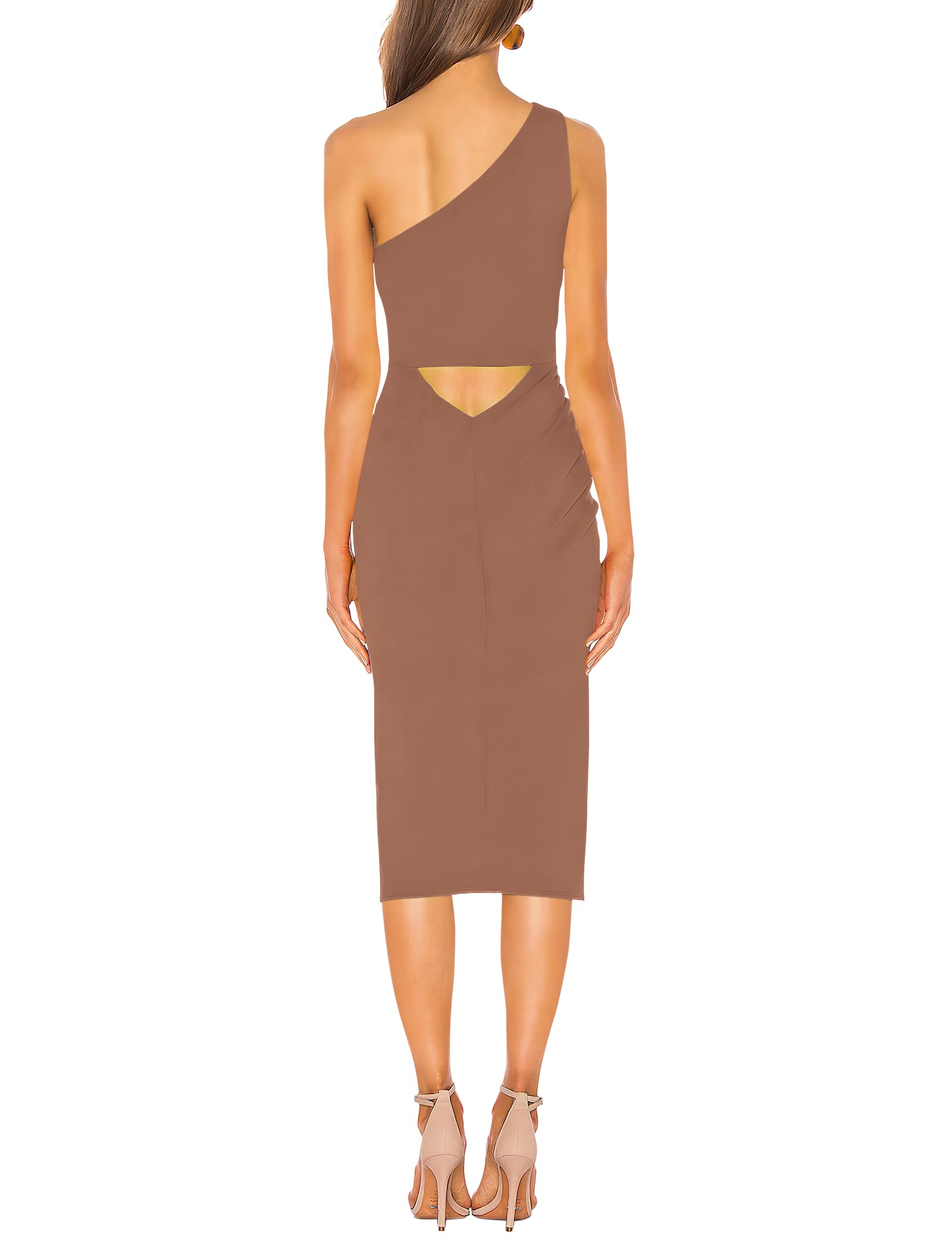 Sarin Mathews Women's One Shoulder Ruched Bodycon Dress - Sexy Sleeveless Slit Midi Dress for Party, Cocktail, Wedding Guest & Evening Occasions