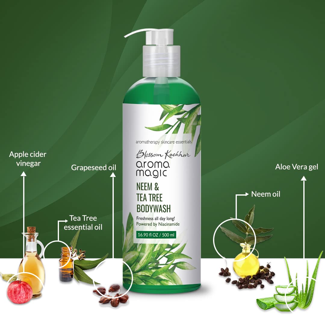 Aroma Magic Neem & Tea Tree Body Wash with Niacinamide - 250ml | Deep Cleansing & Acne Control | Perfect for Sensitive & Oily Skin | Daily Shower & Post-Workout Use