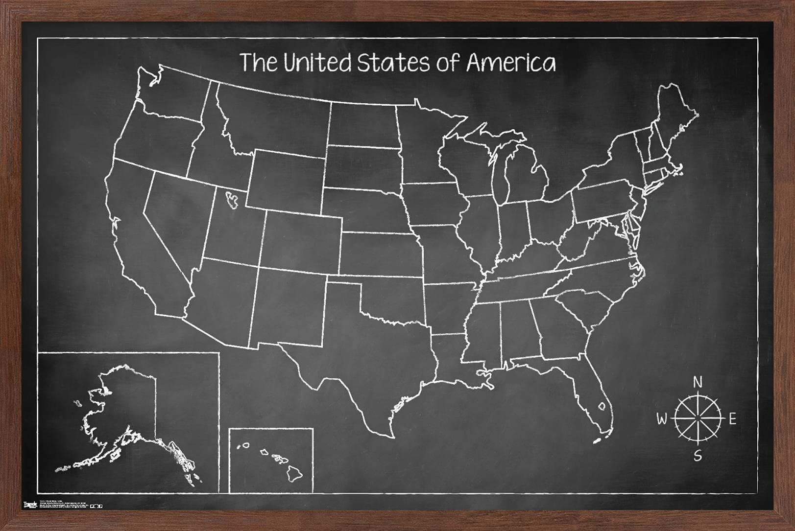 Trends International Chalk Map - USA Wall Poster, 22.375