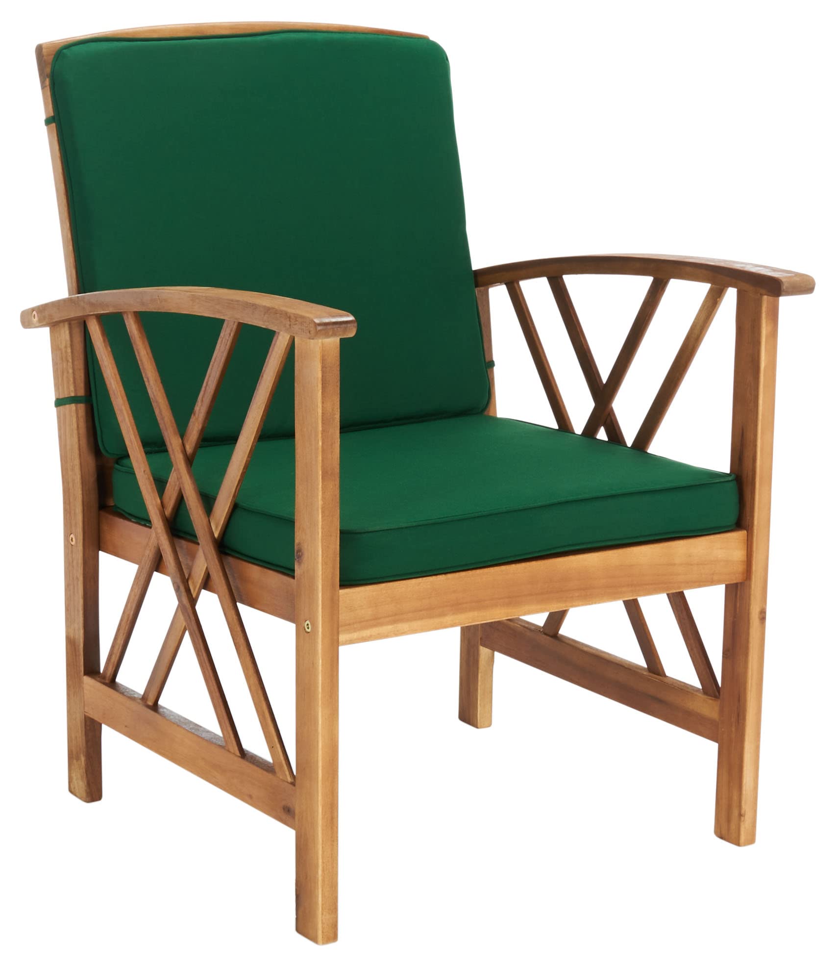 SAFAVIEH Outdoor Collection Fontana 4-Piece Patio Set with Natural/Green Cushions - Perfect for Garden, Backyard, and Poolside Conversation Areas