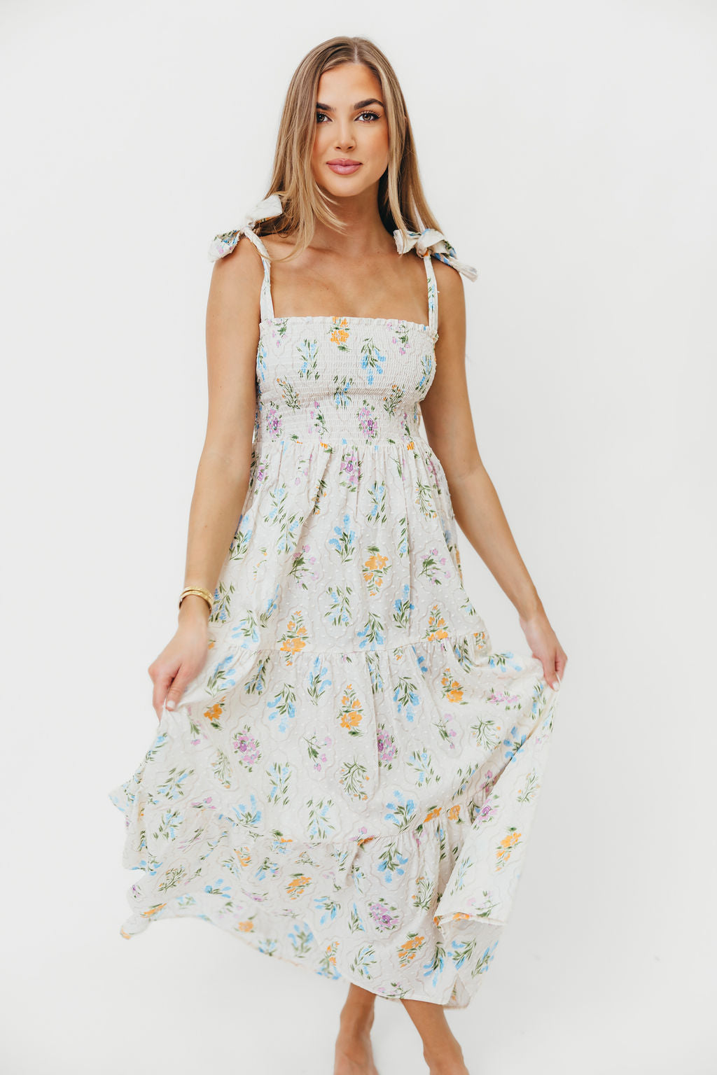 Liliosa Women's 100% Cotton Floral Maxi Dress in Cream - Perfect for Summer Beach Vacations, Garden Parties & Casual Outings