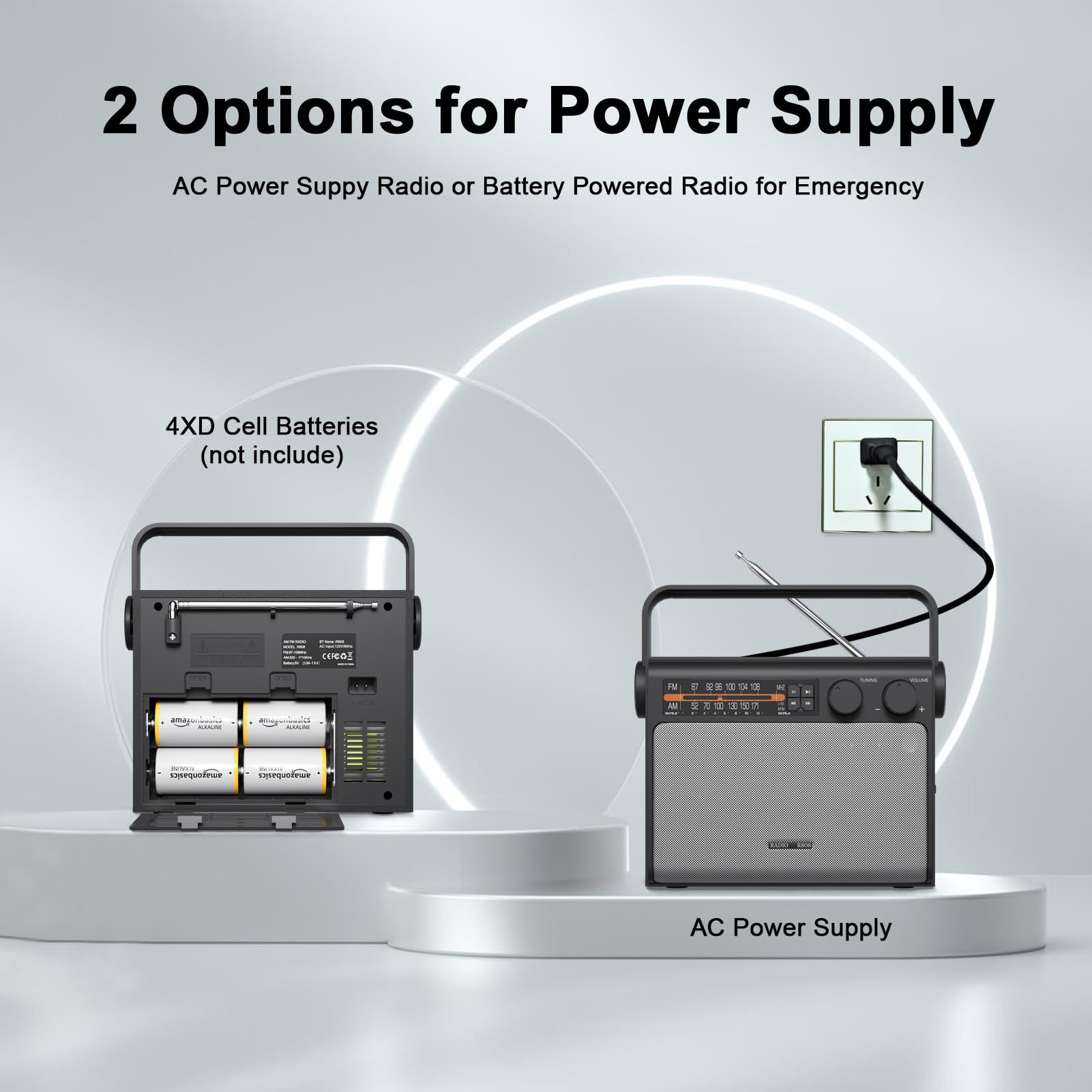 Portable AM FM Radio with Bluetooth - Best Reception, Battery or Wall Powered, Headphone Jack, USB, Aux Input, Big Speaker - Perfect for Home, Outdoor, Camping, Travel & Gifts