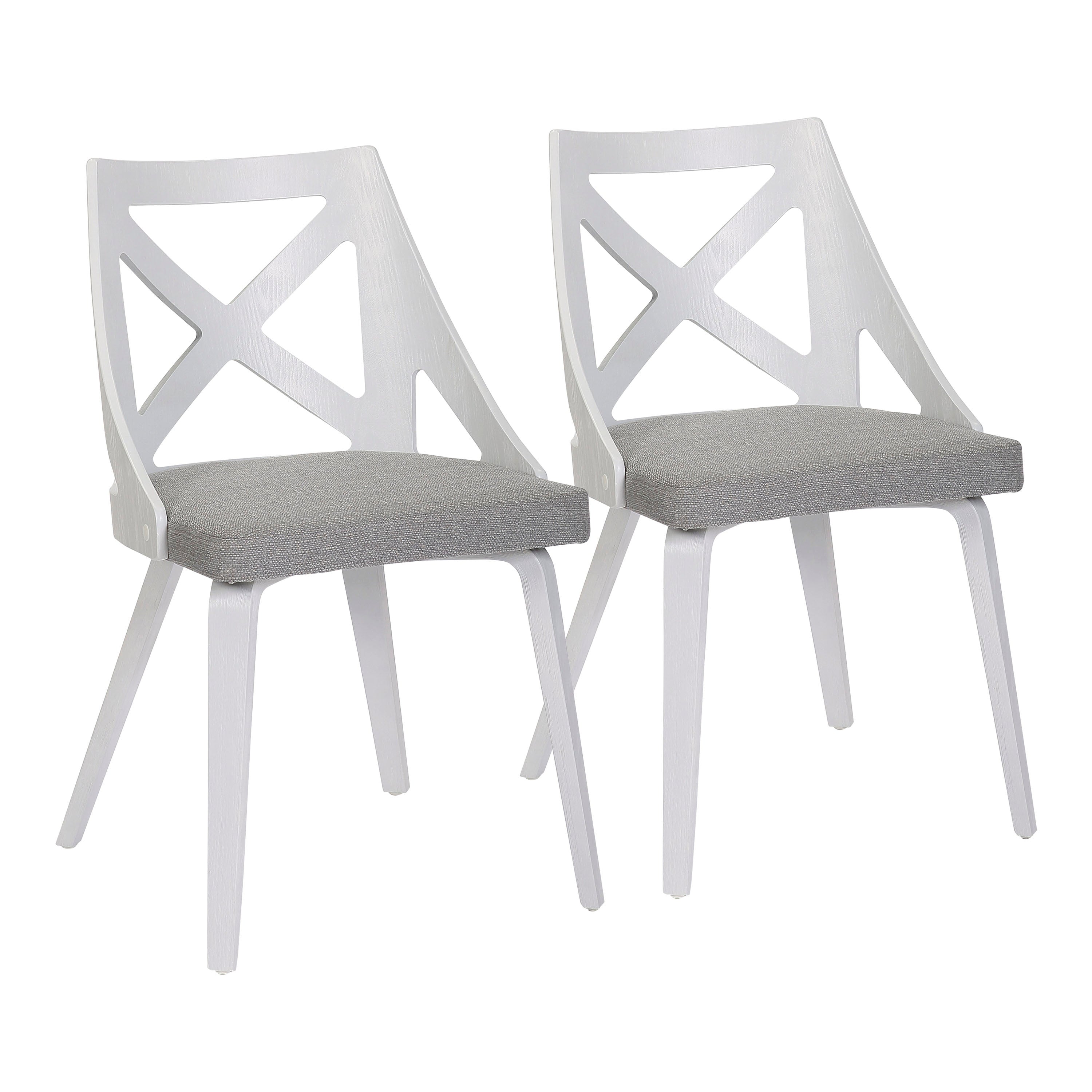 LumiSource Charlotte Farmhouse Chairs Set of 2 - White Textured Wood & Light Grey Fabric Upholstered Dining Chairs | Perfect for Farmhouse Dining Room, Kitchen Nook or Cozy Breakfast Corner