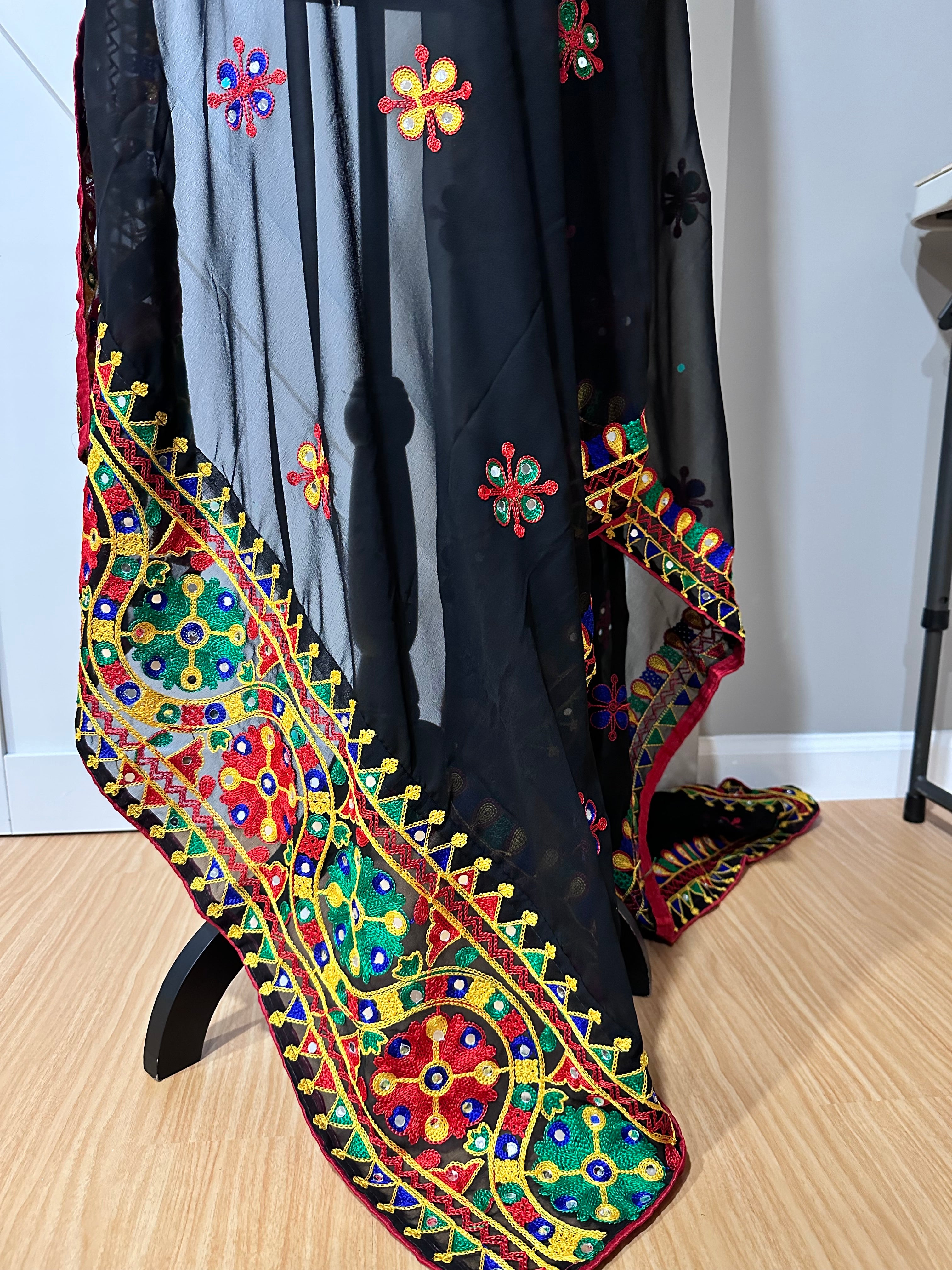 Navaratri Dupatta Scarf - Elegant Black Chiffon Dupatta for Women | Perfect for Festivals, Weddings & Traditional Outfits