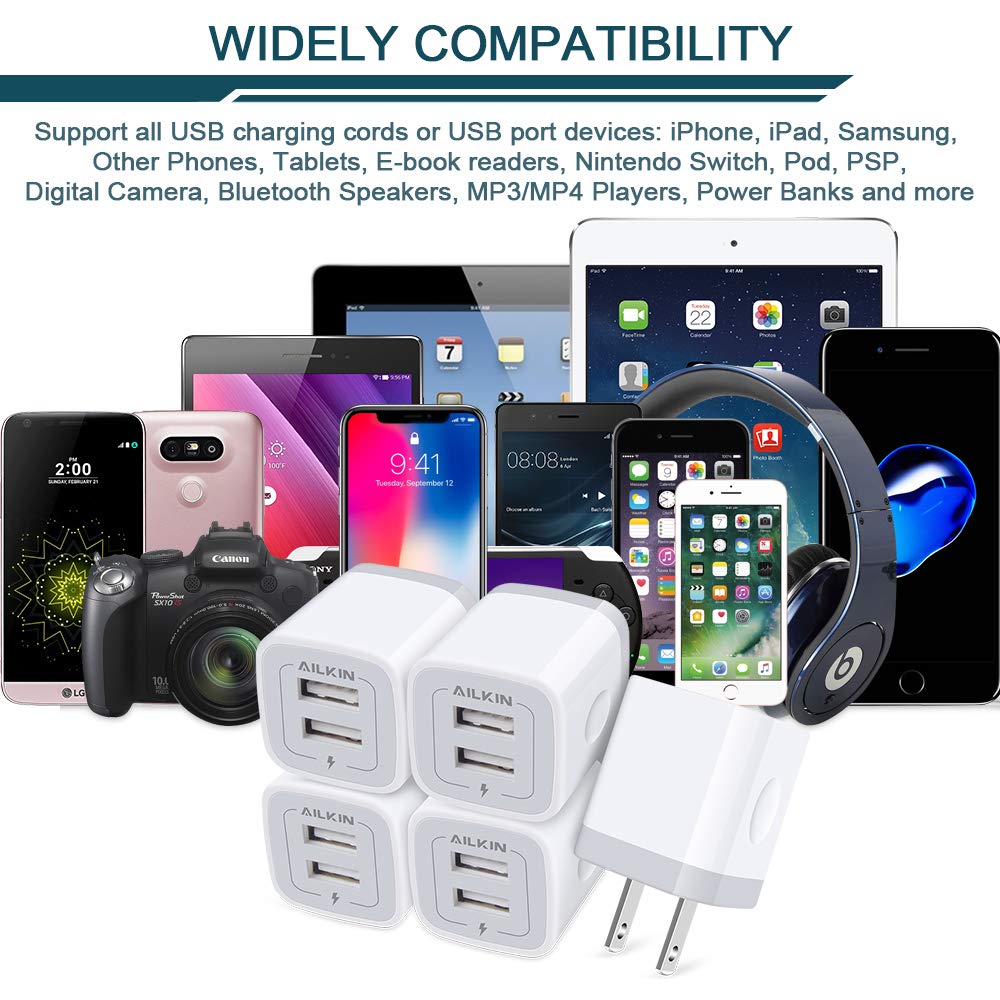 5-Pack USB Wall Charger Fast Charging Block - Dual Port Power Adapter Cube for iPhone 14/13/12/11/SE, Samsung Galaxy, iPad - Quick Travel Charger Brick for Home, Office & Car Use