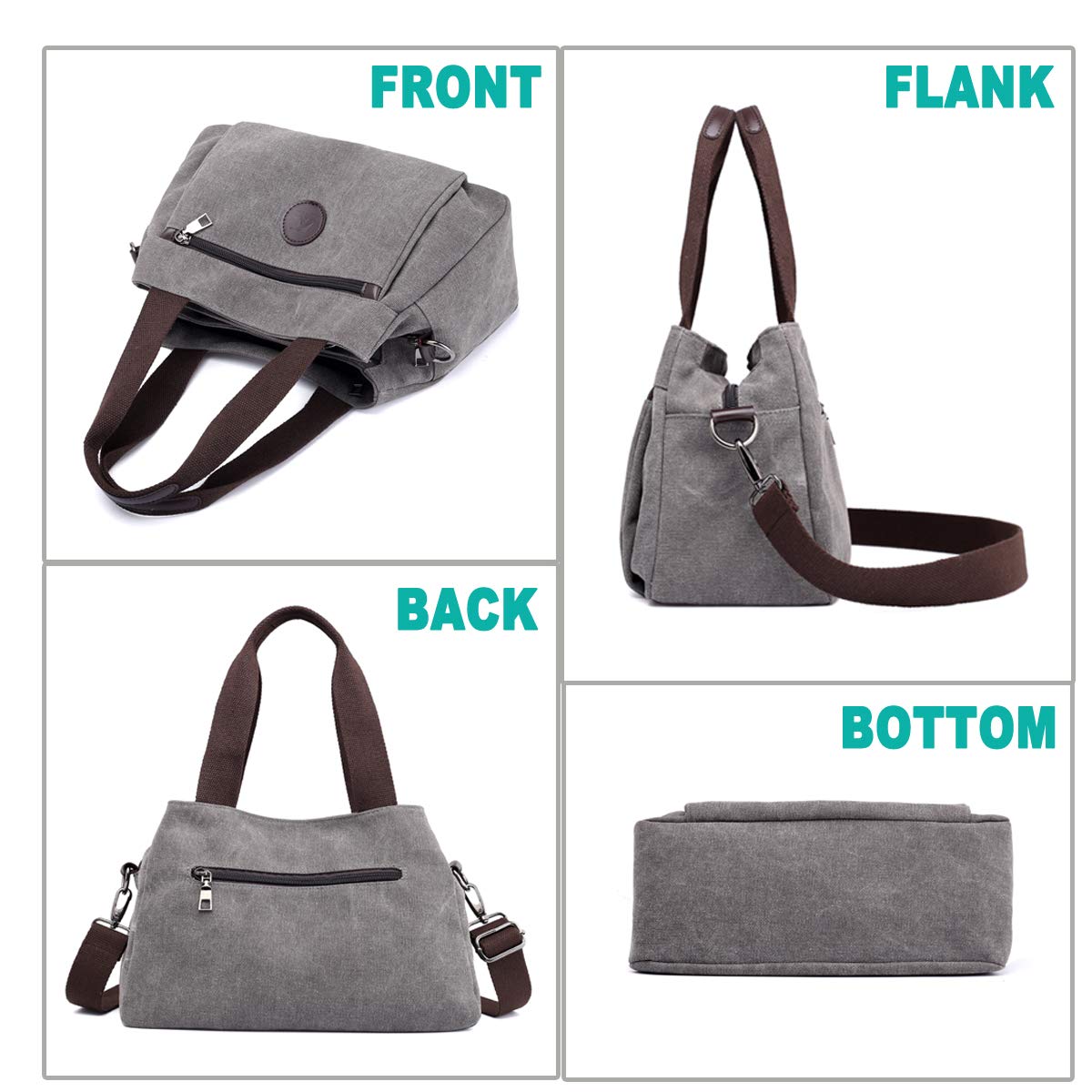 DOURR Women's Canvas Hobo Handbag - Multi Compartment Crossbody Tote Purse with Adjustable Strap, Medium Satchel Bag for Everyday Use, Work & Travel