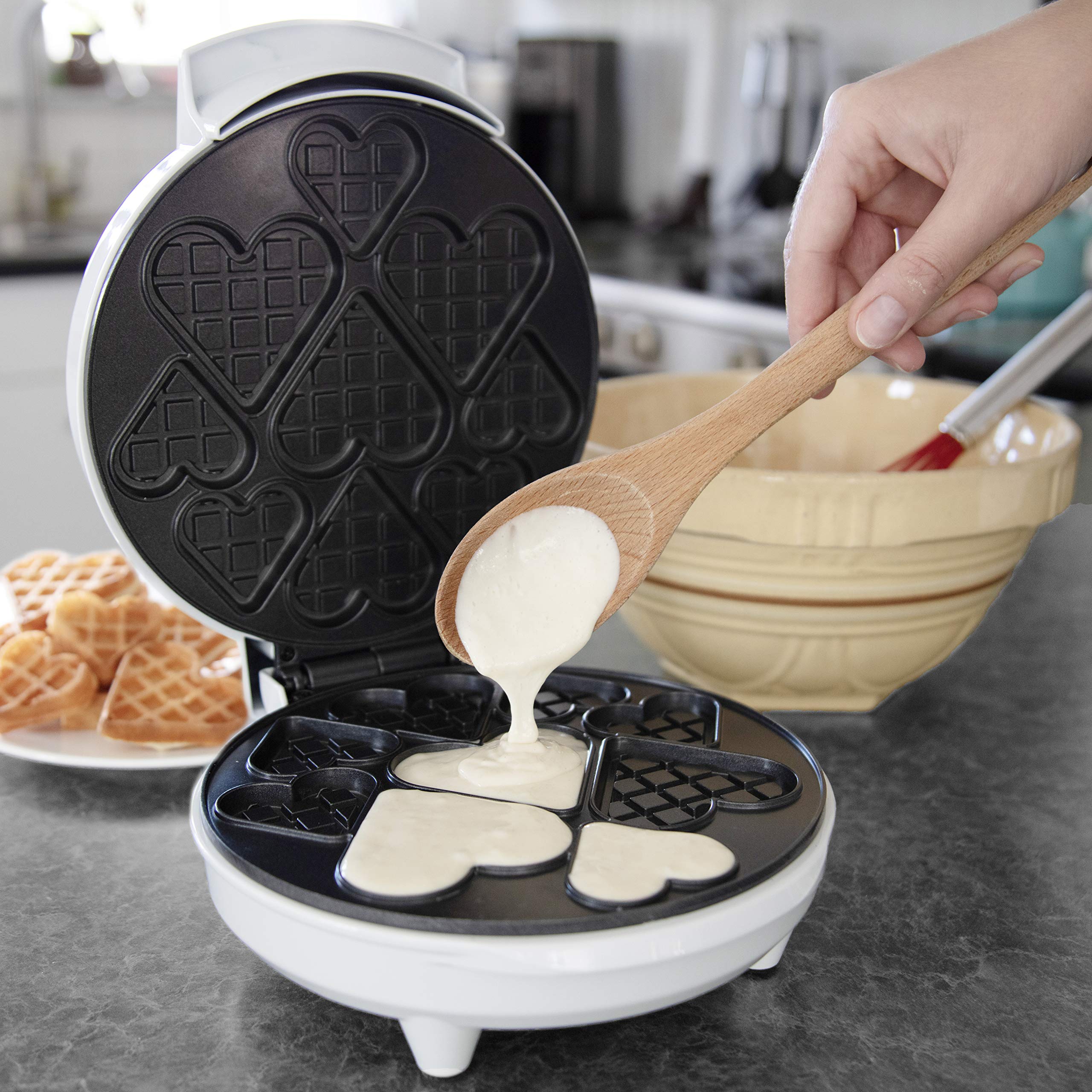 Mini Hearts Waffle Maker - Electric Nonstick Waffle Iron for 9 Heart-Shaped Waffles or Pancakes - Perfect Breakfast Treat for Kids & Adults - Includes Recipe Book - Great for Valentine's Day, Family Brunch, and Romantic Breakfast in Bed